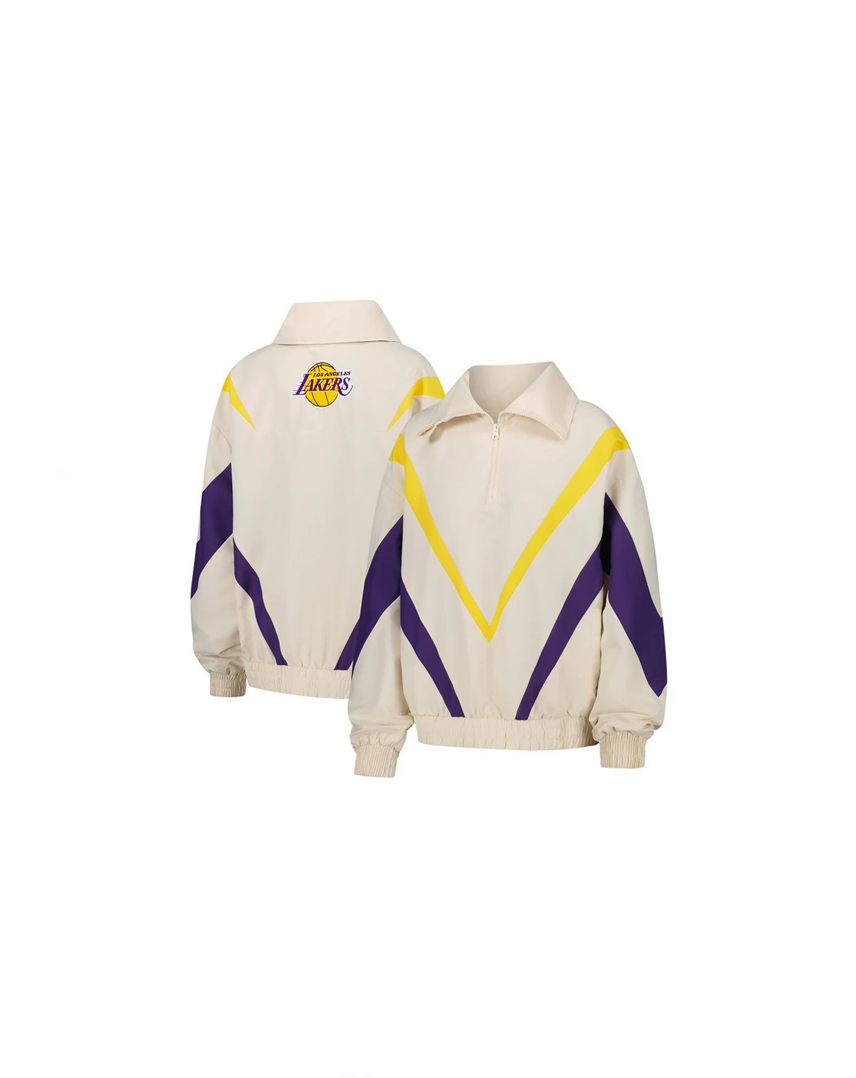 Women's White Los Angeles Lakers Retro Chevron Ripstop Quarter-Zip Windbreaker Jacket