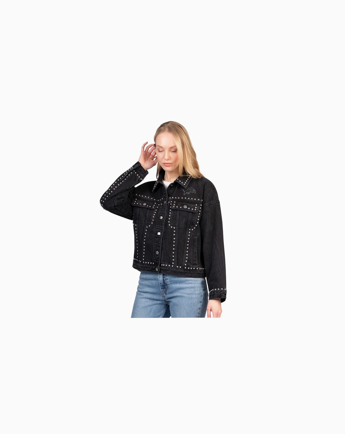 Women's Black Detroit Lions Pit Stop Crew II Full-Button Denim Jacket