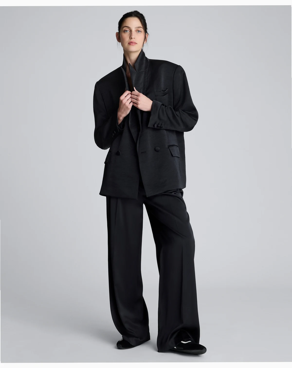 Women's Washed Satin Double-Breasted Boyfriend Jacket