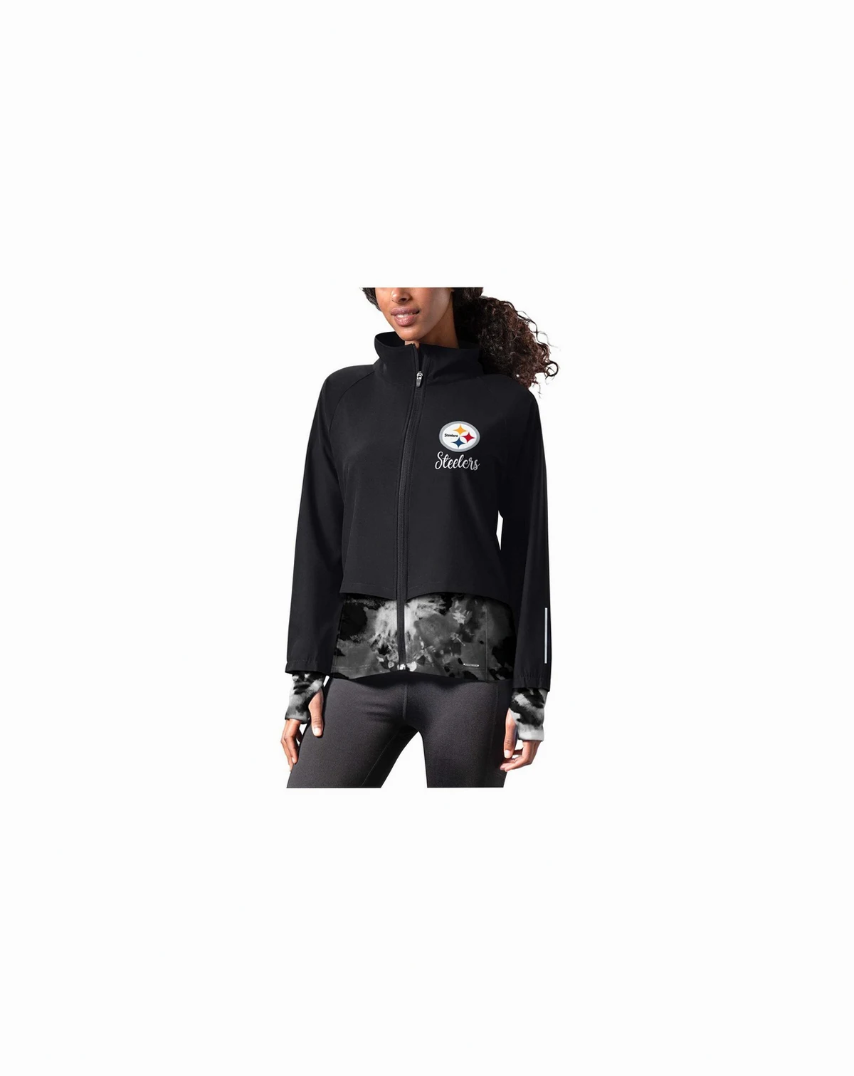 Women's Black Pittsburgh Steelers Grace Raglan Full-Zip Running Jacket