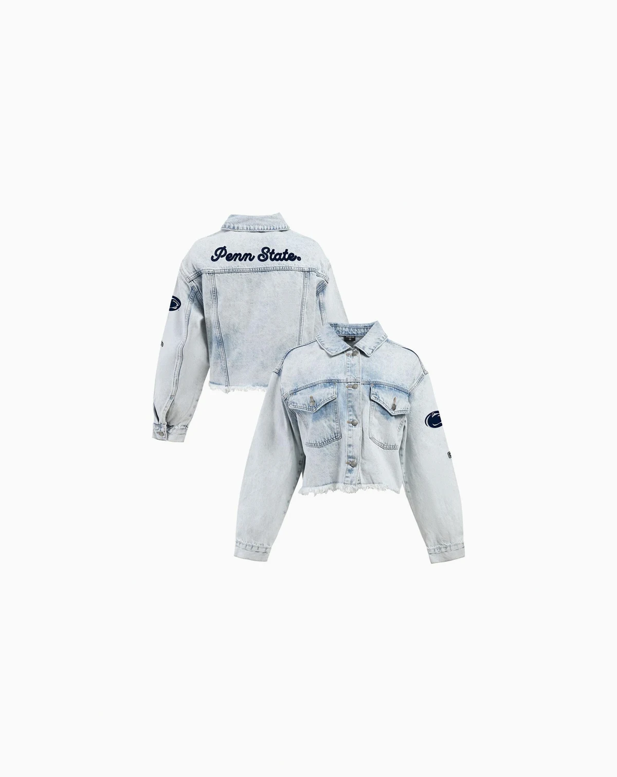 Women's Denim Penn State Nittany Lions Light Wash Cropped Button-Up Jean Jacket