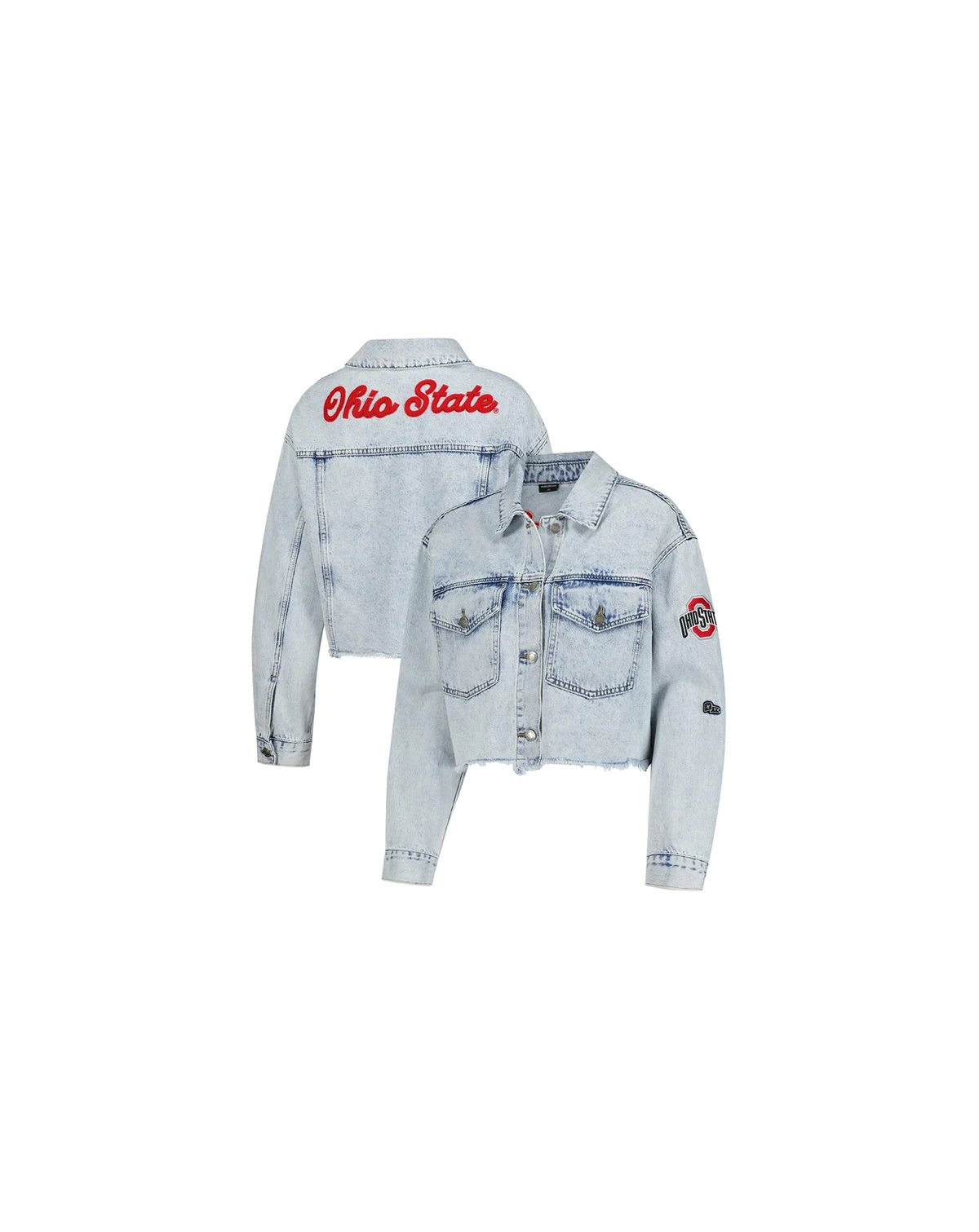 Women's Denim Ohio State Buckeyes Light Wash Cropped Button-Up Jean Jacket