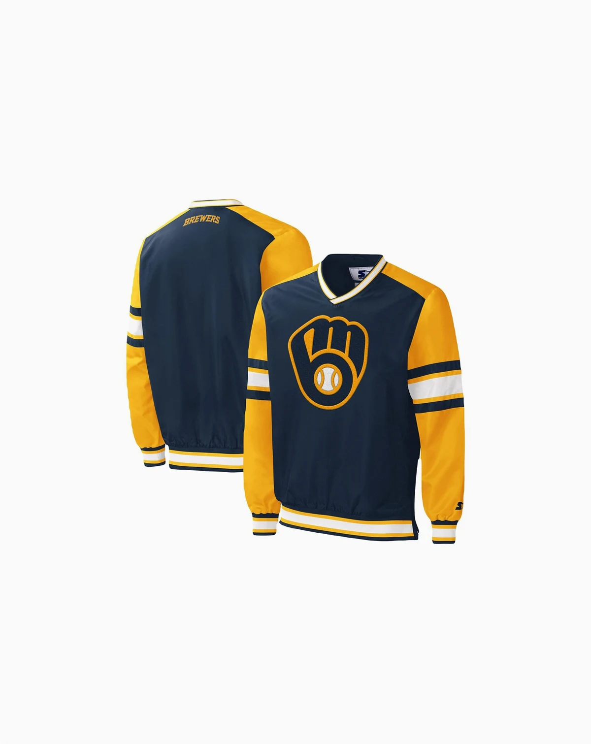 Men's Navy Milwaukee Brewers Yardline V-Neck Pullover Windbreaker
