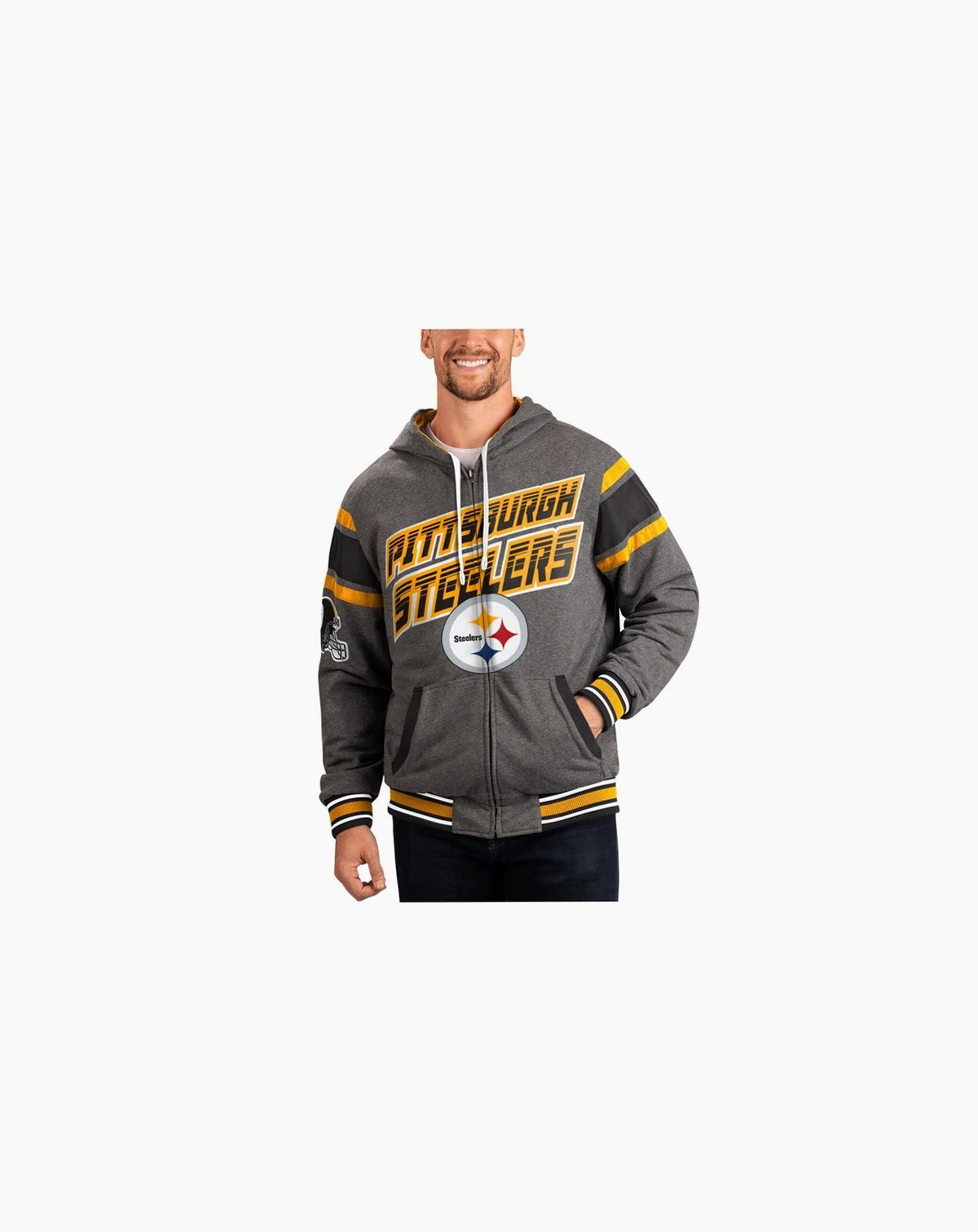 Men's Black, Gray Pittsburgh Steelers Extreme Full Back Reversible Hoodie Full-Zip Jacket