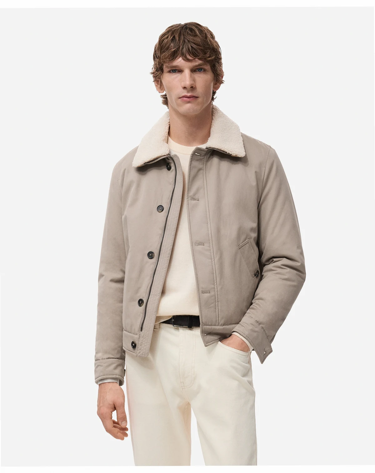Men's Shearling-Effect Collar Quilted Jacket