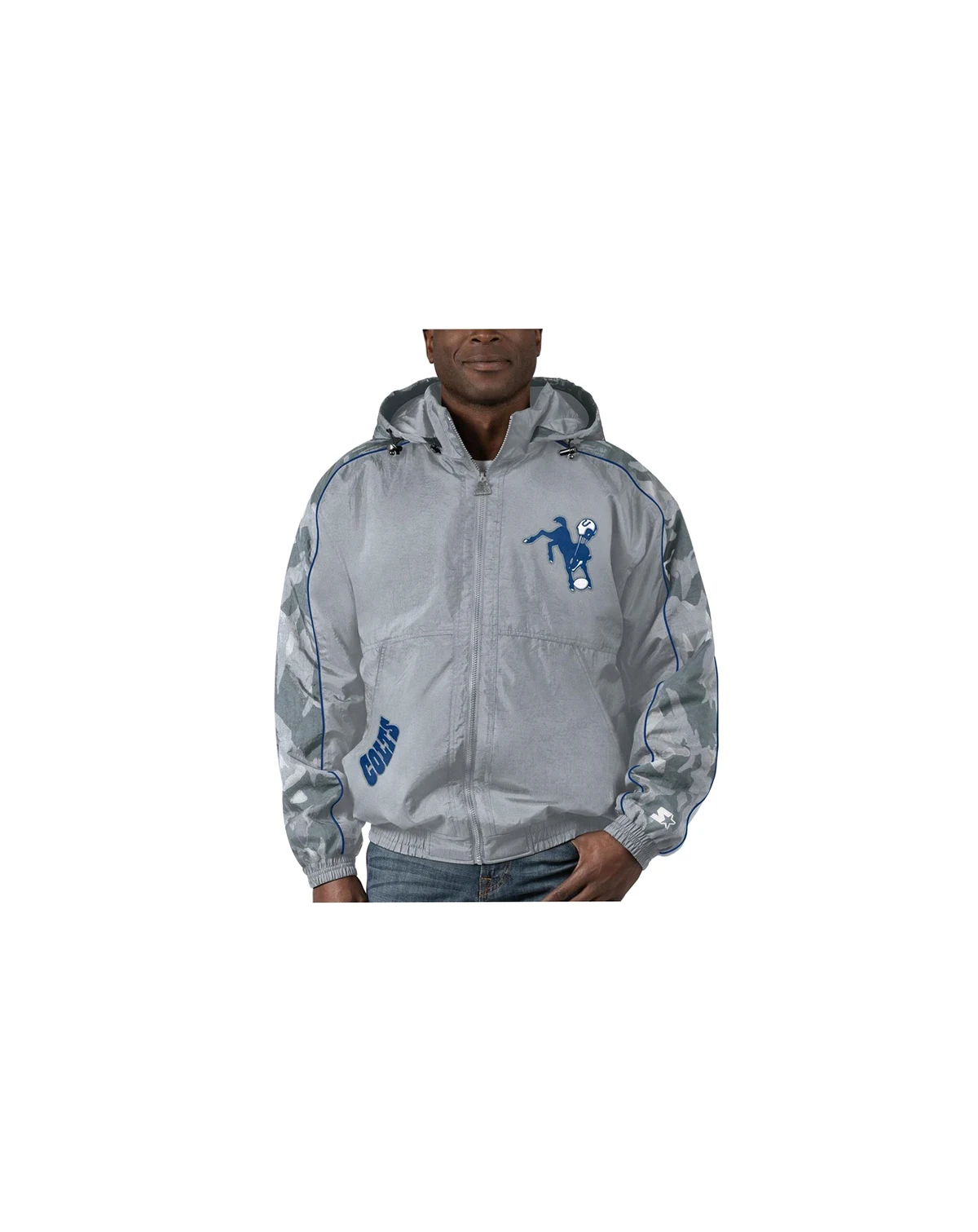 Men's Gray Distressed Indianapolis Colts Thursday Night Gridiron Throwback Full-Zip Jacket