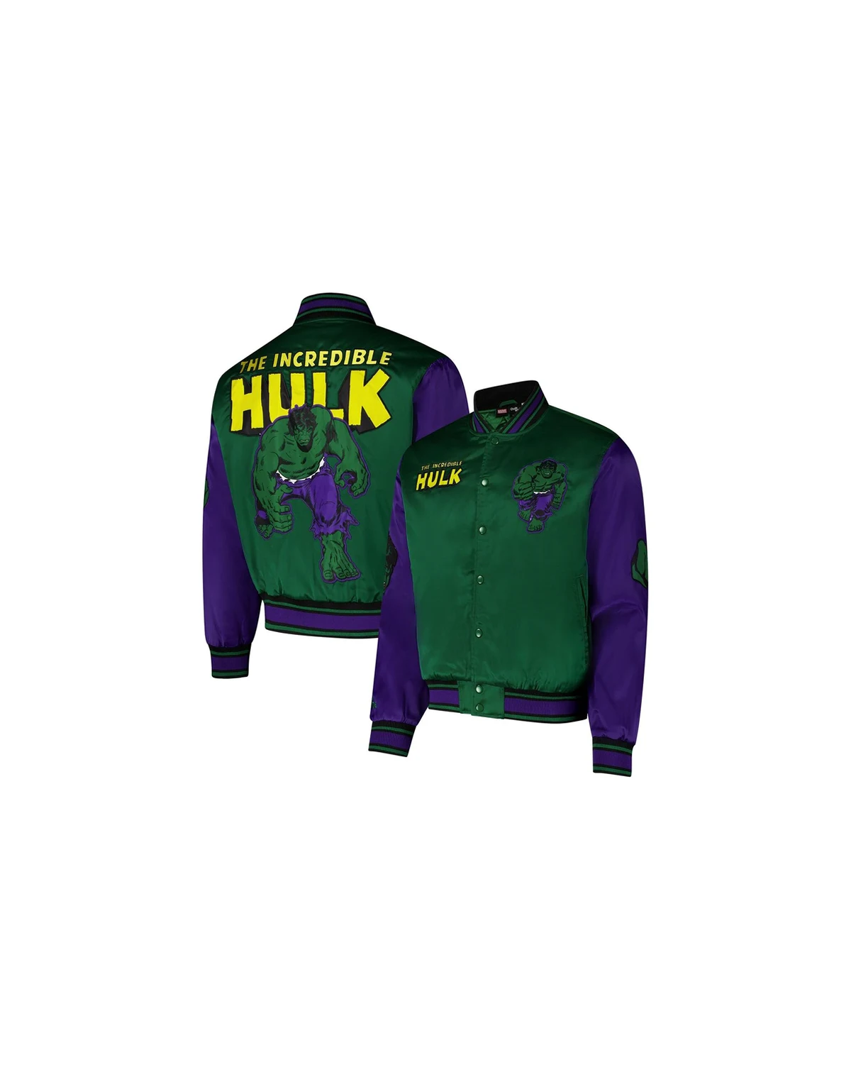 Men's Green The Incredible Hulk Quilted Satin Full-Snap Jacket