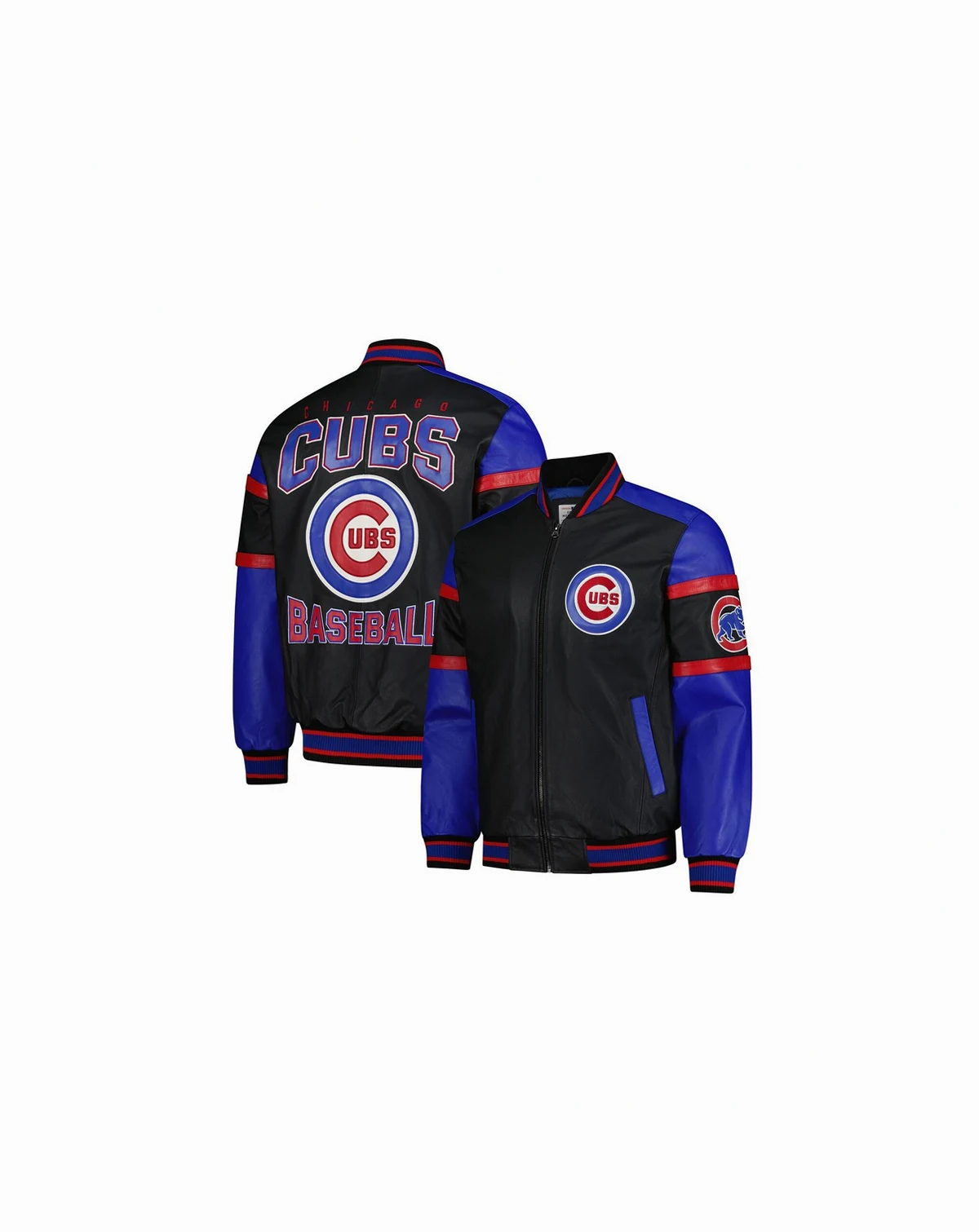 Men's Black Chicago Cubs Full-Zip Leather Varsity Jacket