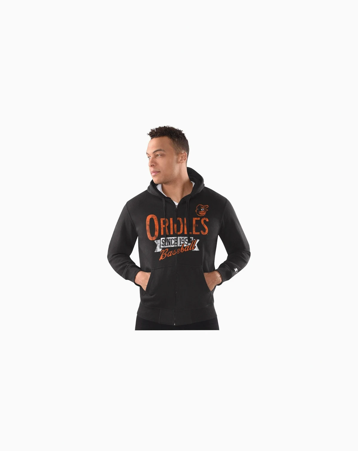 Men's Black Baltimore Orioles Distressed Full-Zip Hooded Jacket