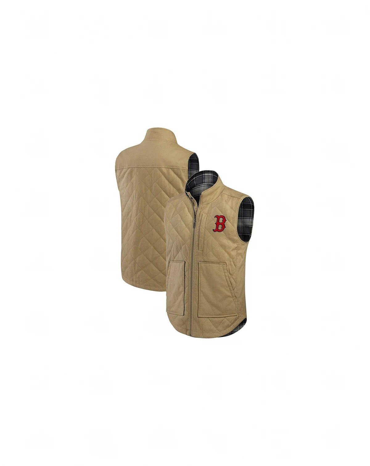 Darius Rucker Collection by Men's Tan/Charcoal Boston Red Sox Reversible Canvas Plaid Patch Full-Zip Vest