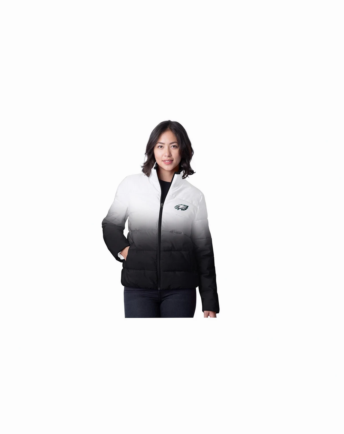 Women's Black Philadelphia Eagles Overtime Ombre Full-Zip Puffer Jacket