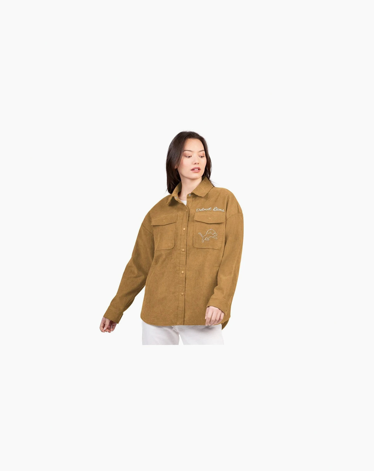 Women's Brown Detroit Lions Re-Match Corduroy Full-Snap Shacket