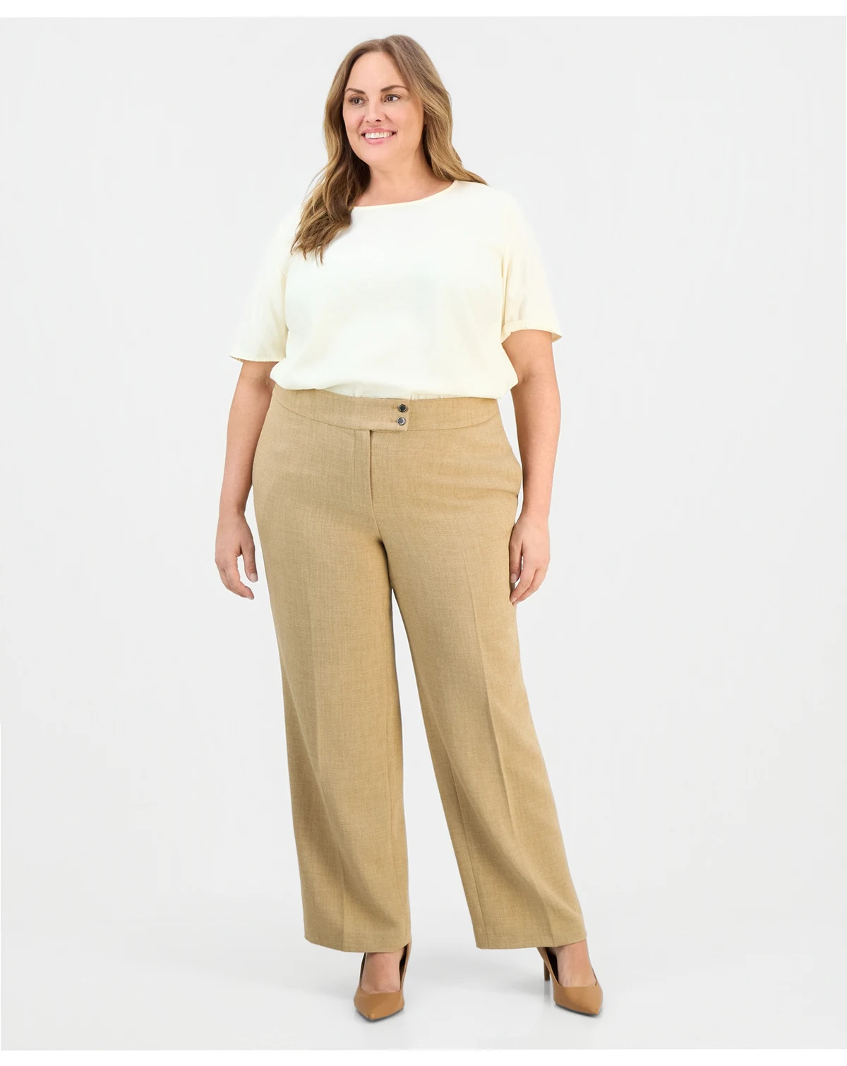 Plus Size High Rise Wide-Leg Crepe Pants