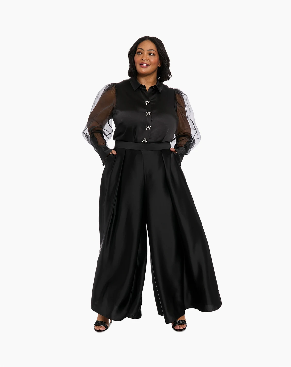 Plus Size Satin Wide-Leg Pants
