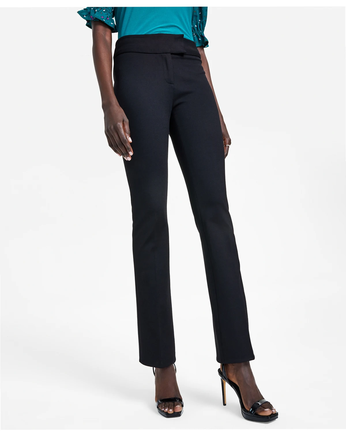 Women's Mid-Rise Slim Boot Cut Clasp-Front Pants