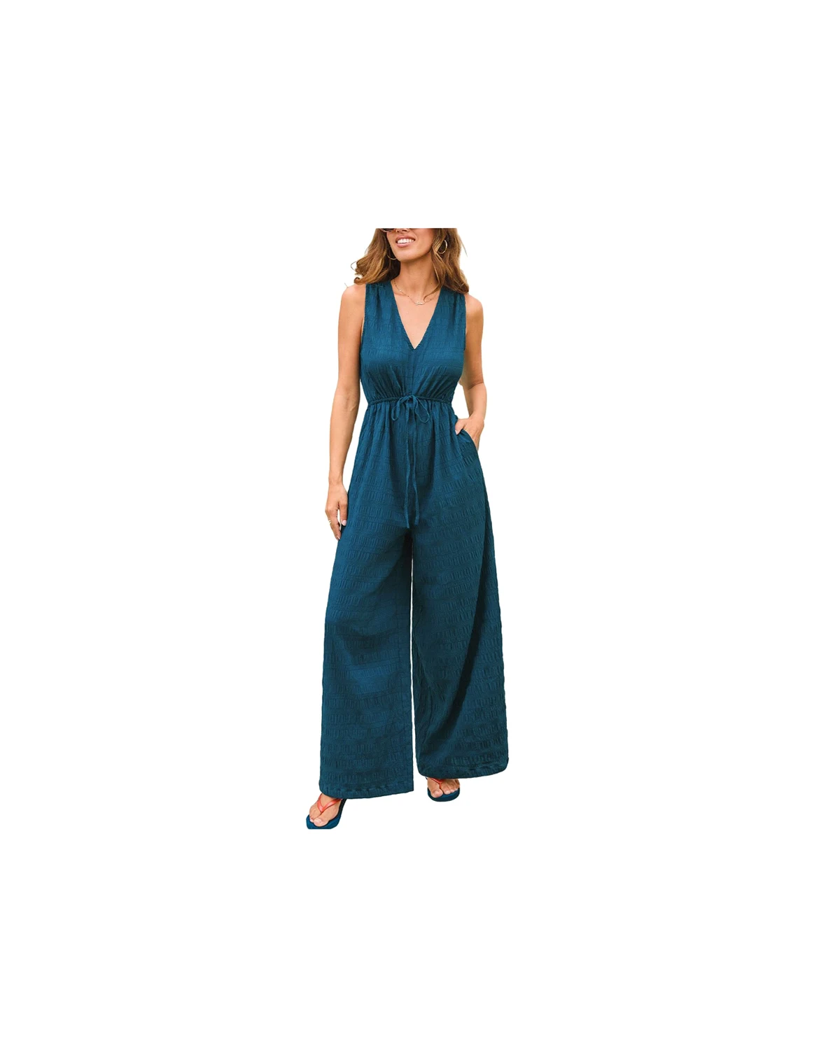 Women's V-Neck Zipper Closure Jumpsuit