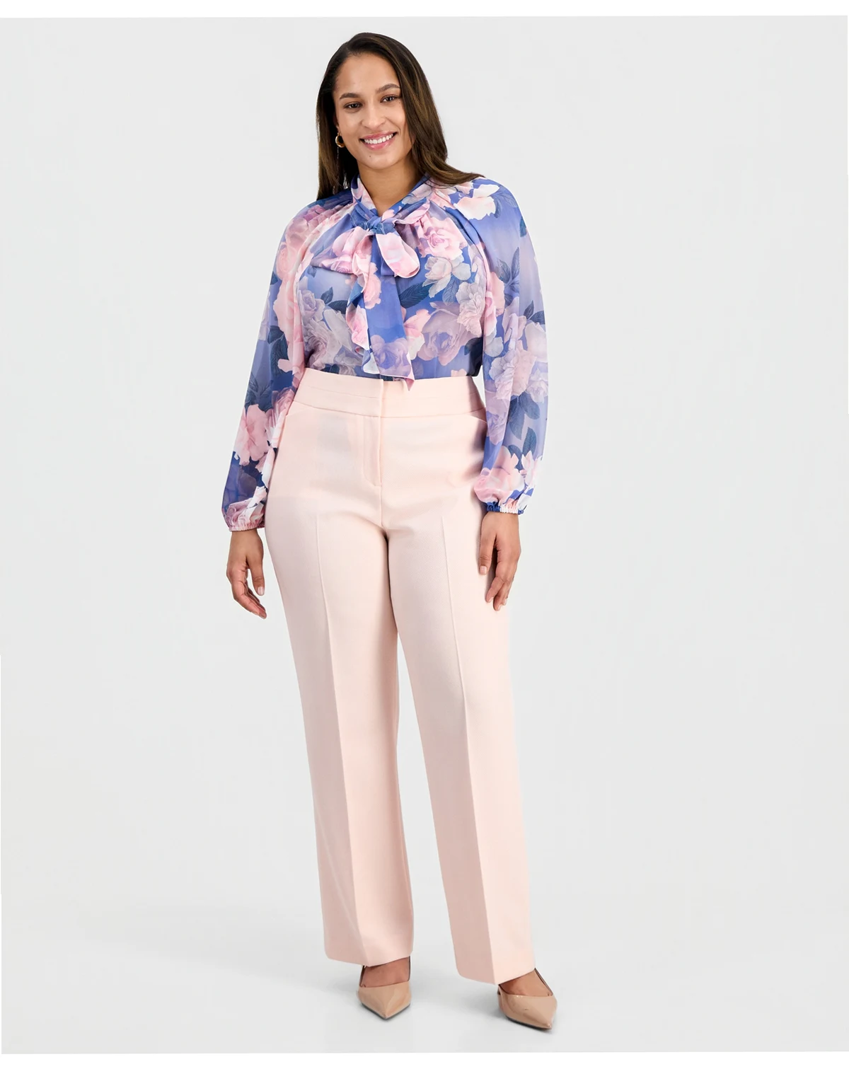 Plus Size Press-Pleat High-Rise Bell-Bottom Pants