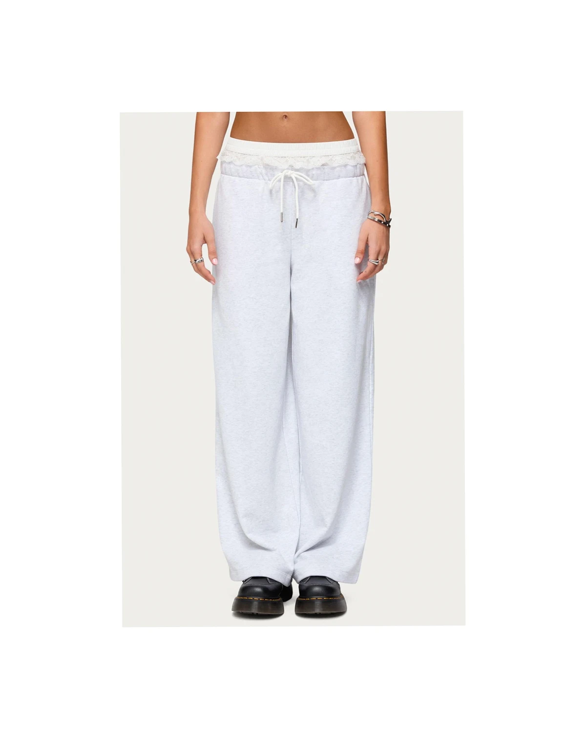 Womens Tamia Peekaboo Ruffle Lace Sweatpants