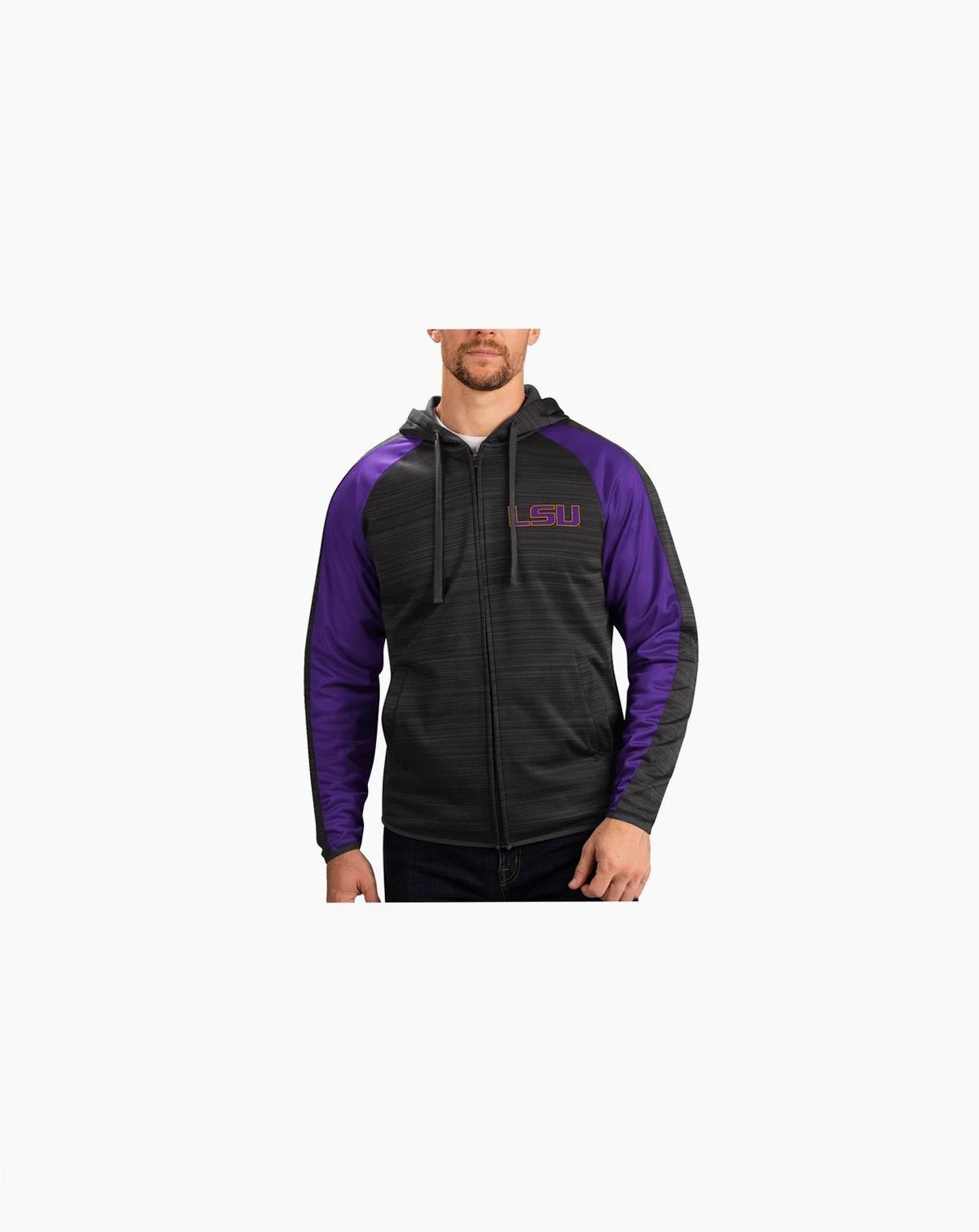Men's Black LSU Tigers Neutral Zone Raglan Full-Zip Track Hoodie Jacket