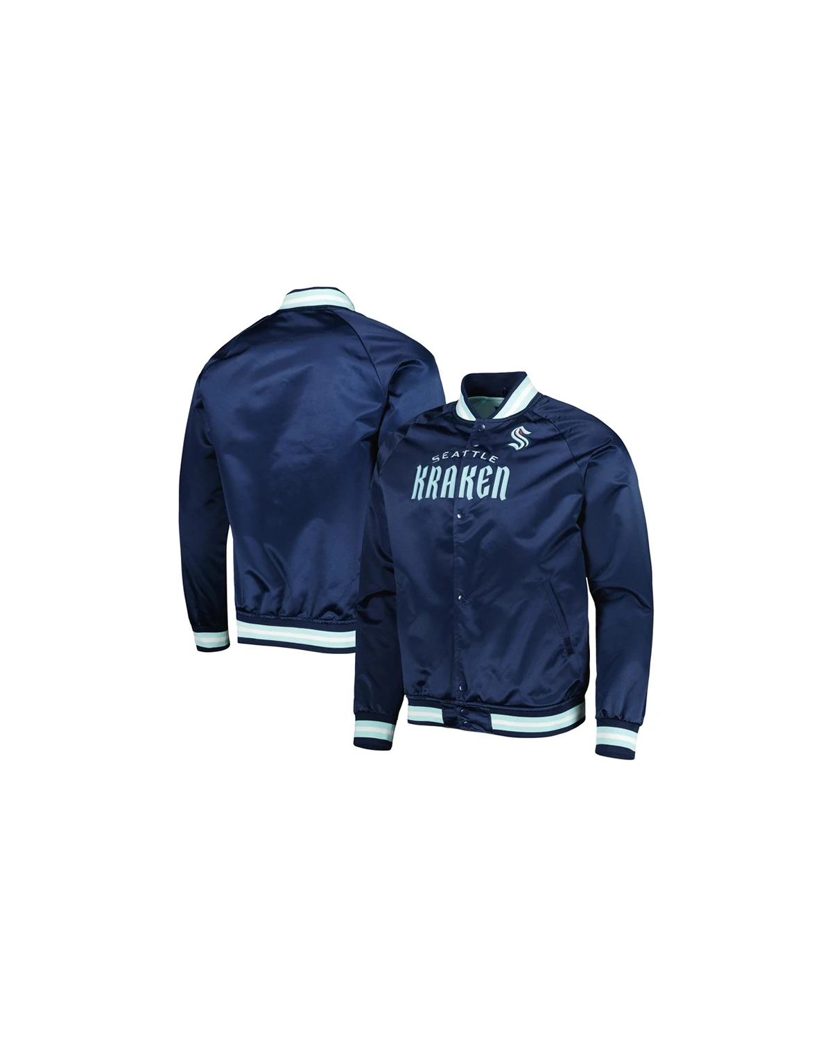 Men's Deep Sea Blue Seattle Kraken Satin Full-Snap Varsity Jacket
