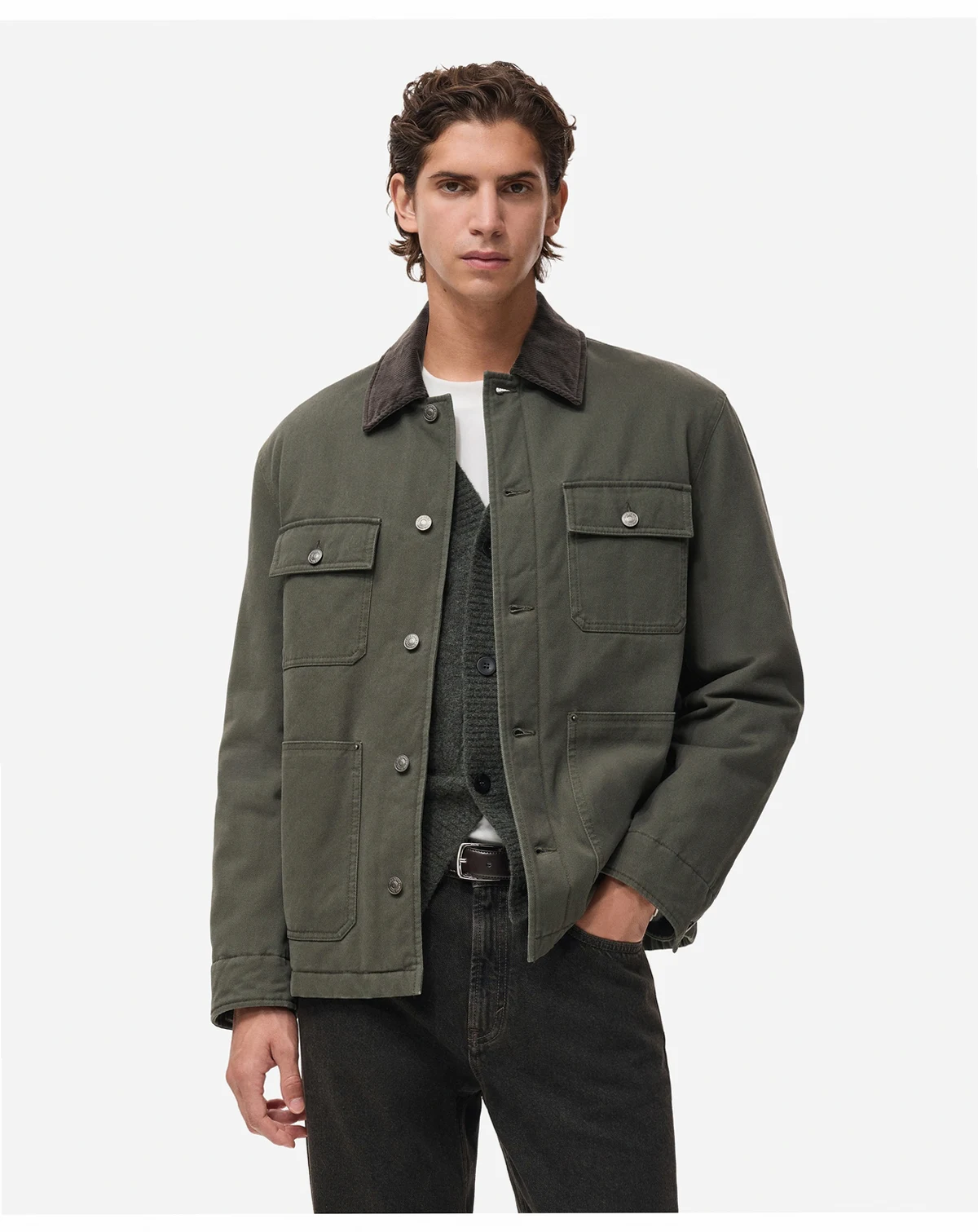 Men's Pockets And Corduroy Collar Jacket