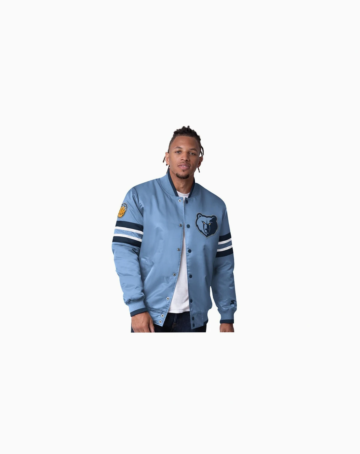 Men's Light Blue Memphis Grizzlies Scout Varsity Satin Full-Snap Jacket