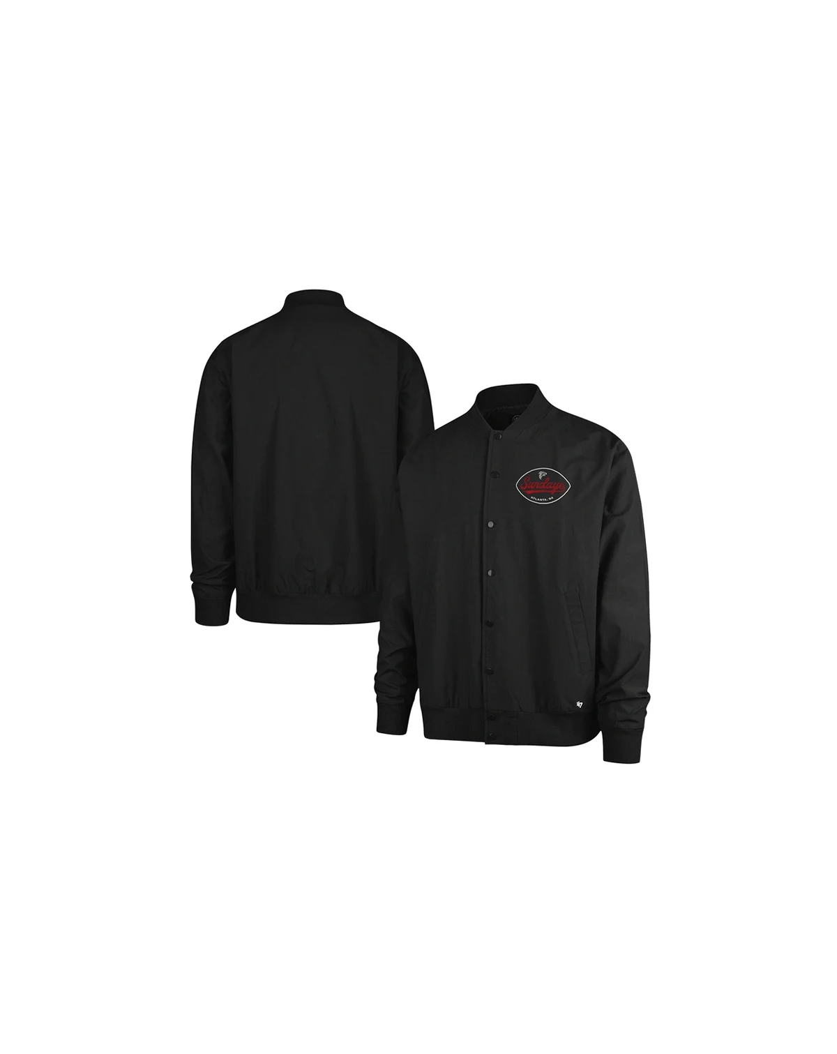 47 Brand Men's Black Atlanta Falcons Sundays Euro Step Twill Full-Button Bomber Jacket
