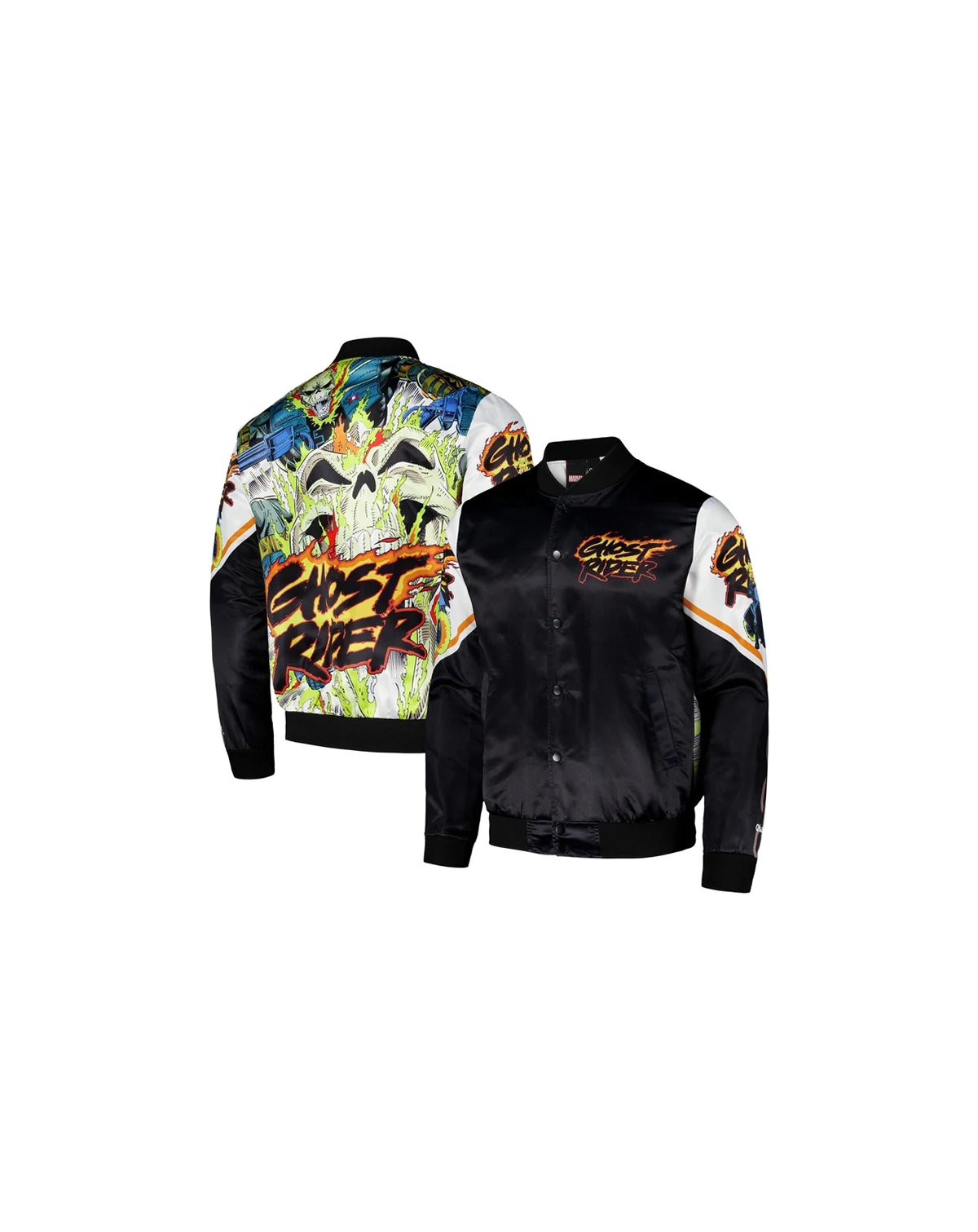 Men's Black/White Ghost Rider Fanimation Satin Full-Snap Jacket