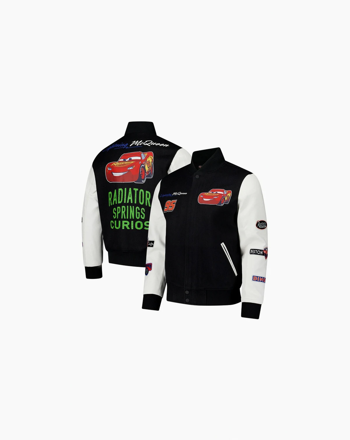 Men's Black/White Cars Radiator Full-Zip Varsity Jacket