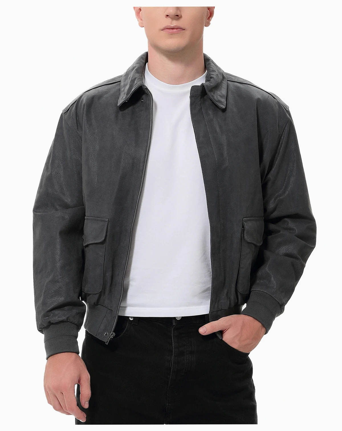Men A-2 Distressed Leather Flight Bomber Jacket - Tall