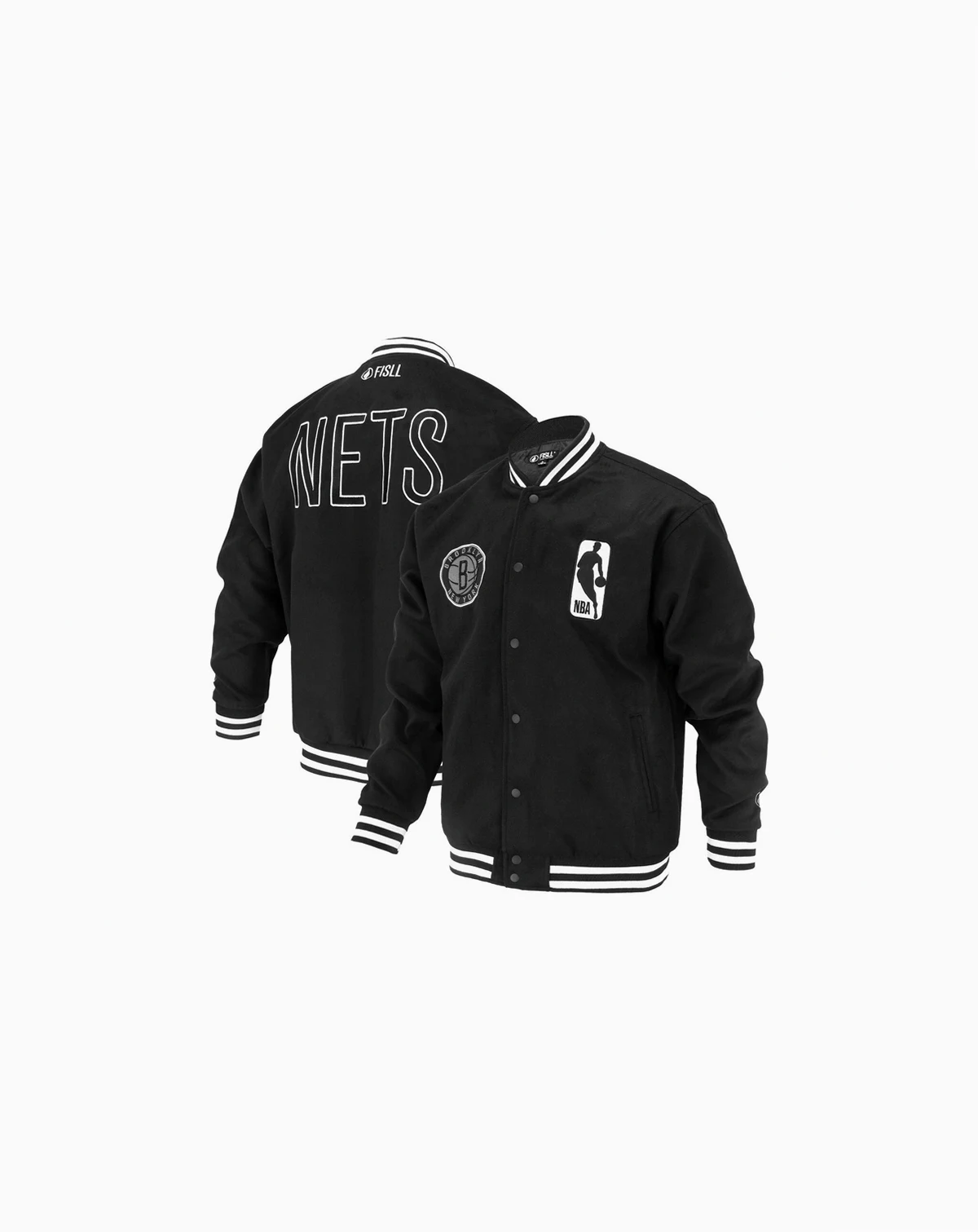 Men's and Women's Black Brooklyn Nets Logoman Shadow Collection Full-Snap Varsity Jacket