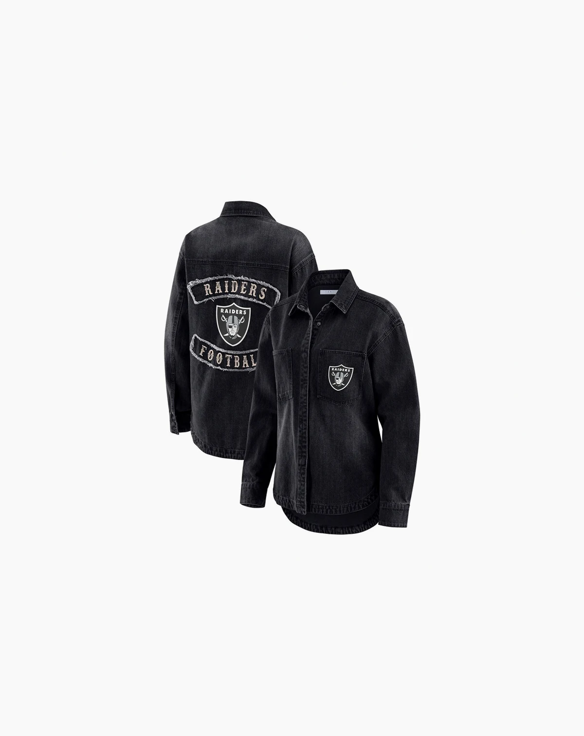 Women's Black Las Vegas Raiders Washed Oversized Denim Full-Snap Shacket