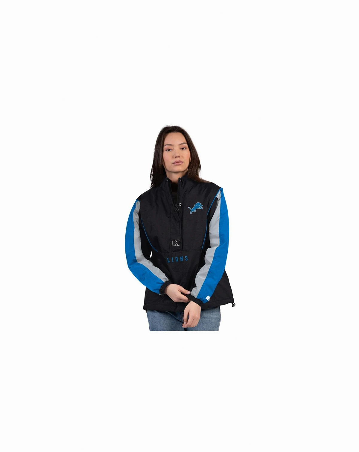 Women's Black/Blue Detroit Lions Thursday Night Gridiron Half-Zip Jacket