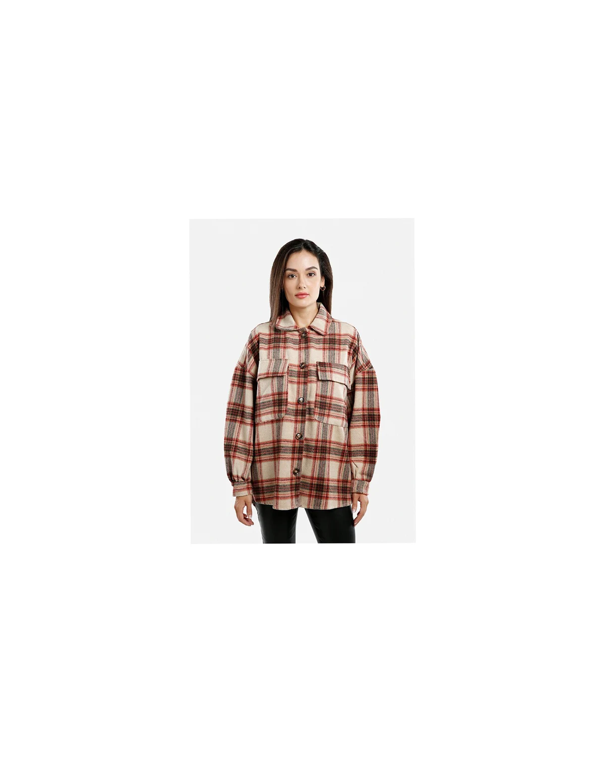 Long Sleeves Oversized Checkered Shacket