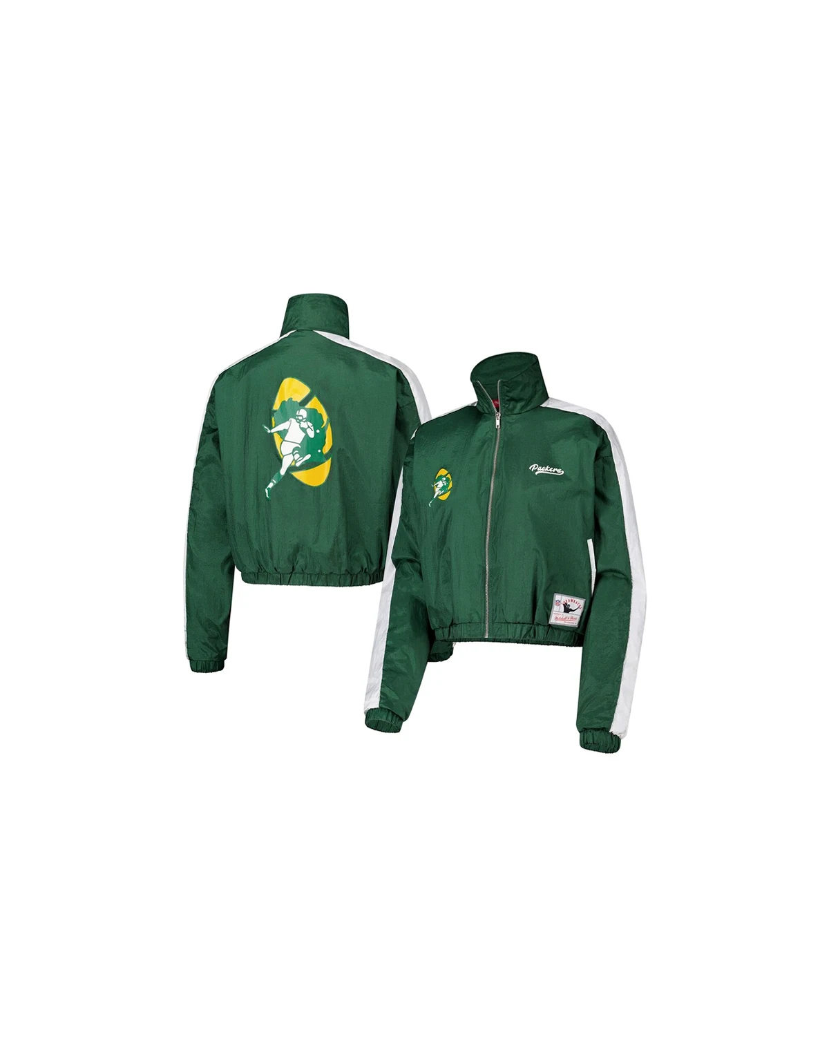 Women's Green Green Bay Packers Nylon Cropped Full-Zip Jacket