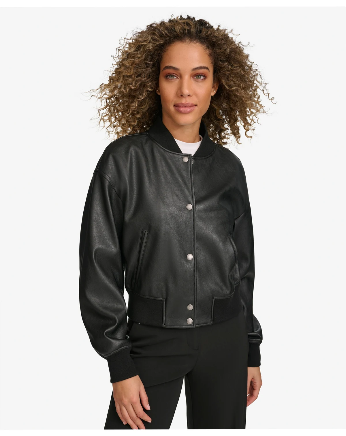Women's Faux Leather Varsity Bomber Jacket