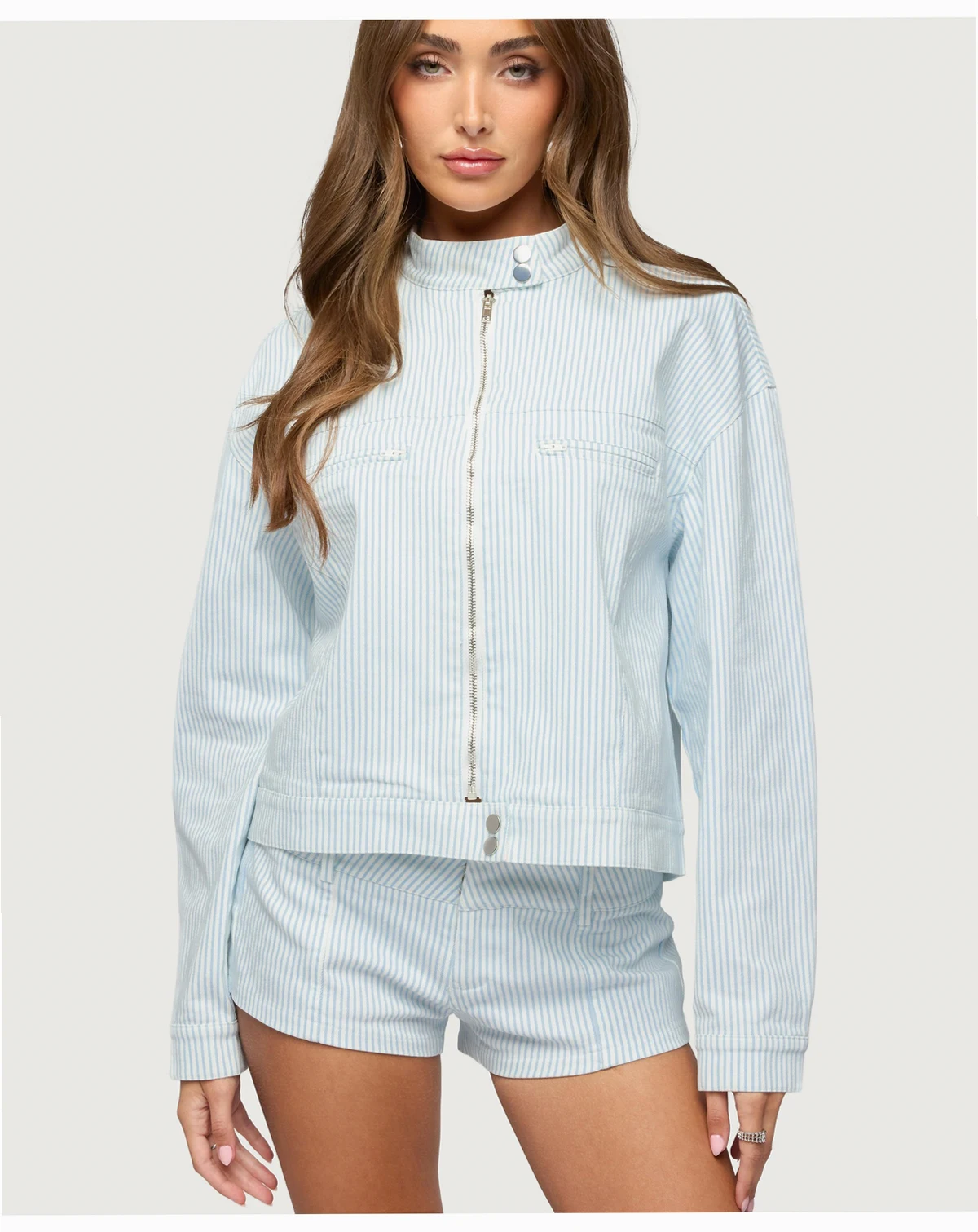 Women's Myah Pinstripe Moto Jacket