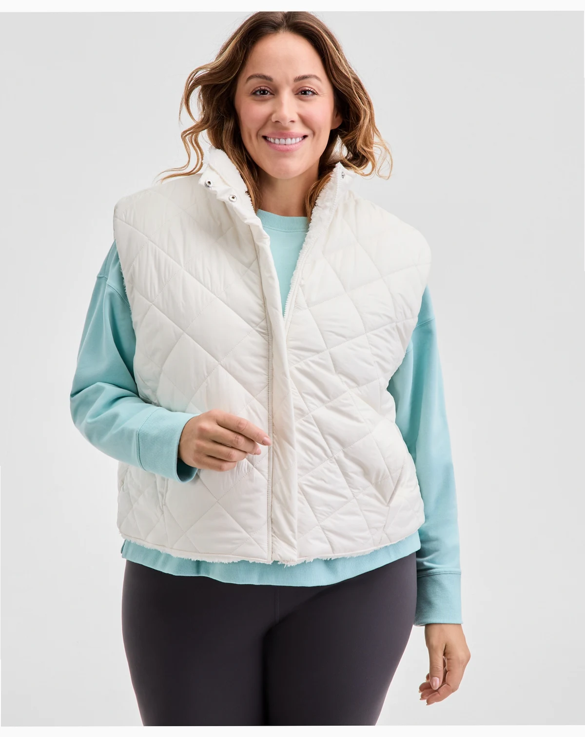 Plus Size Reversible Relaxed Zip-Front Sherpa Vest, Macy's Exclusive