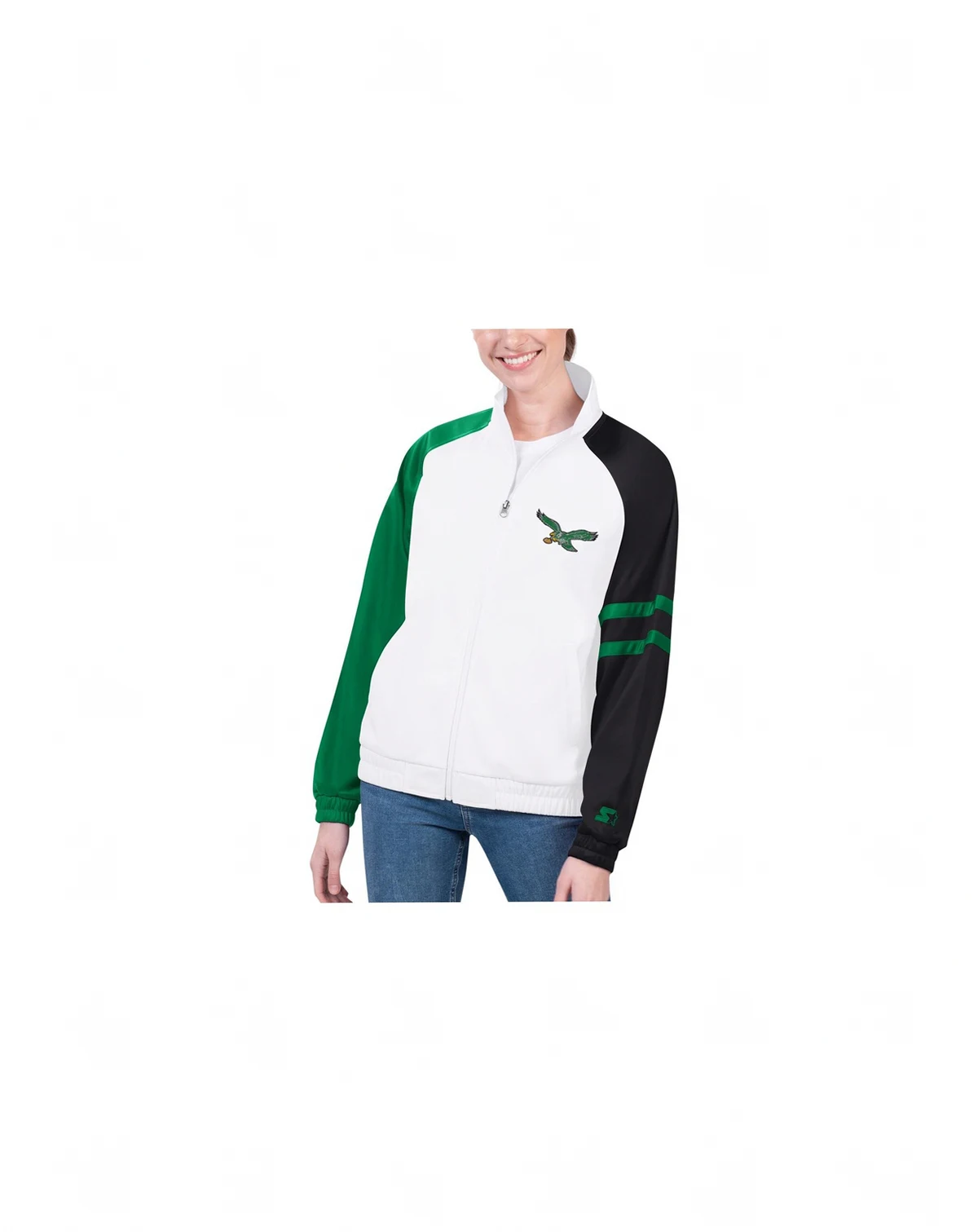 Women's White Philadelphia Eagles Curve Ball Raglan Full-Zip Track Jacket