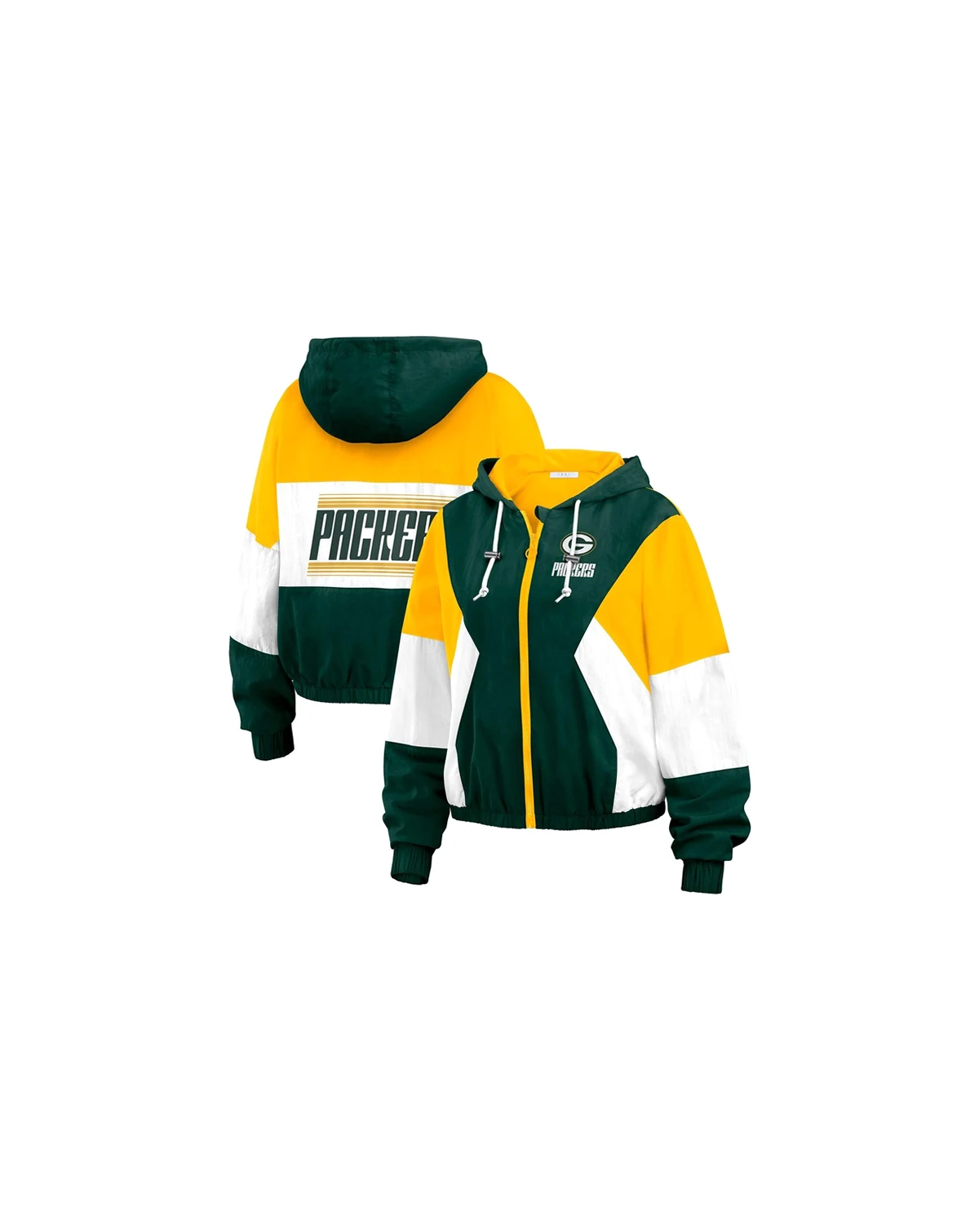 Women's Green Green Bay Packers Color Block Full-zip Windbreaker Jacket