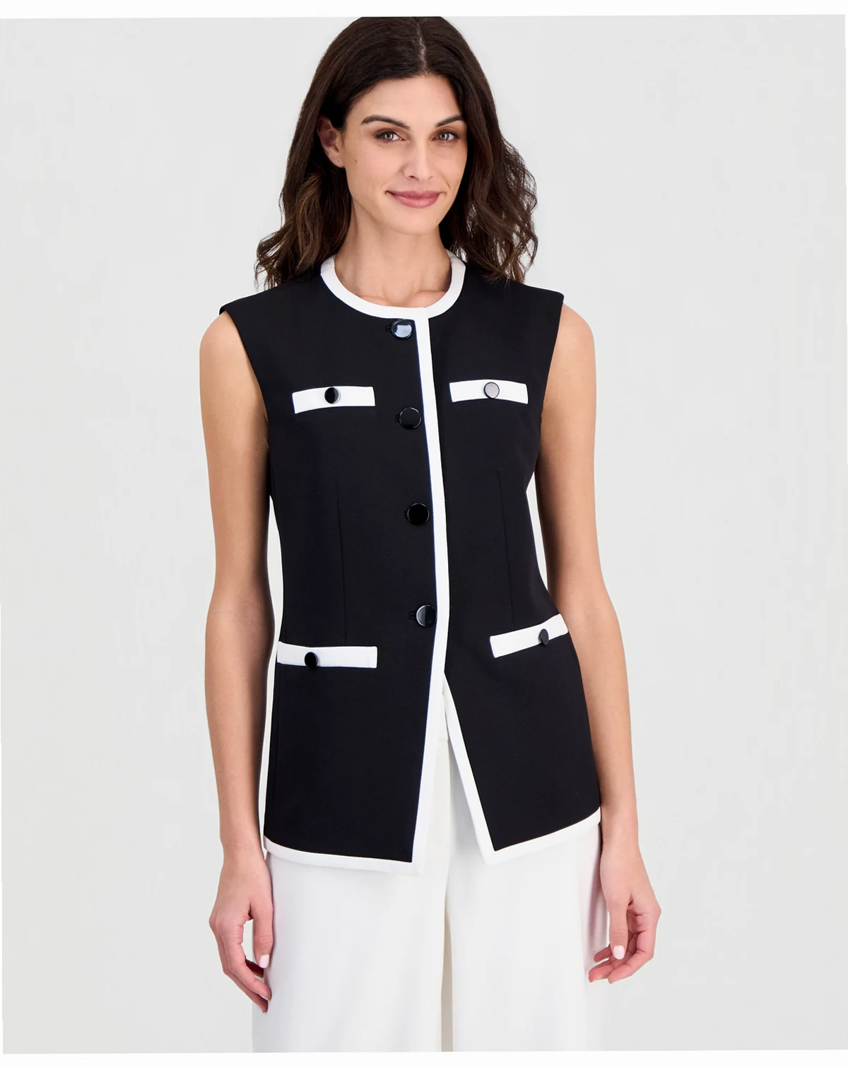 Women's Contrast Trim Four-Button Vest