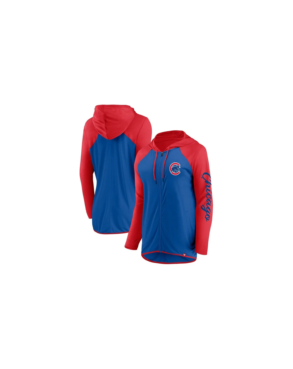 Women's Royal/Red Chicago Cubs Script Sleeve Full-Zip Hoodie