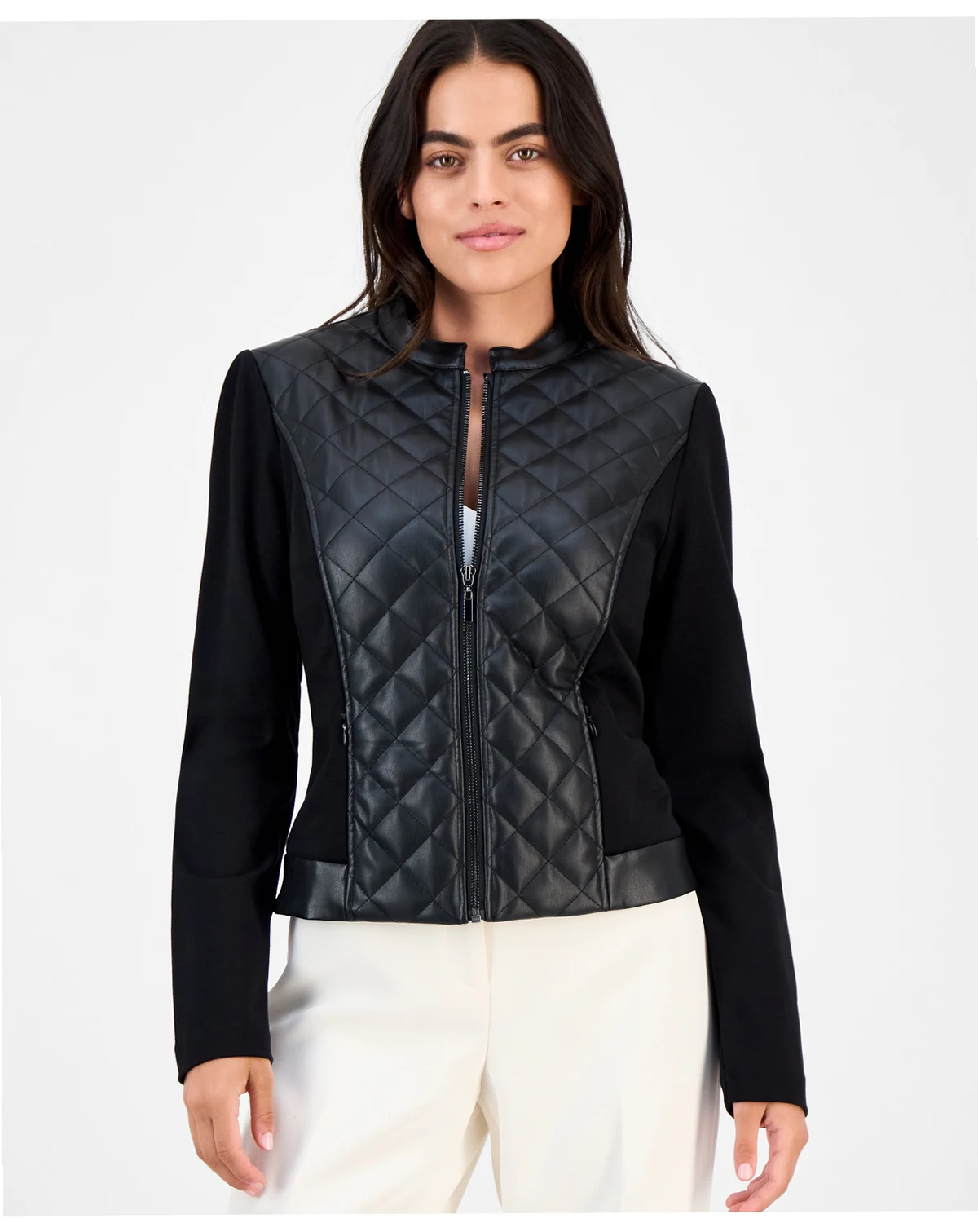 Anne Klein Petite Quilted Faux-Leather Jacket