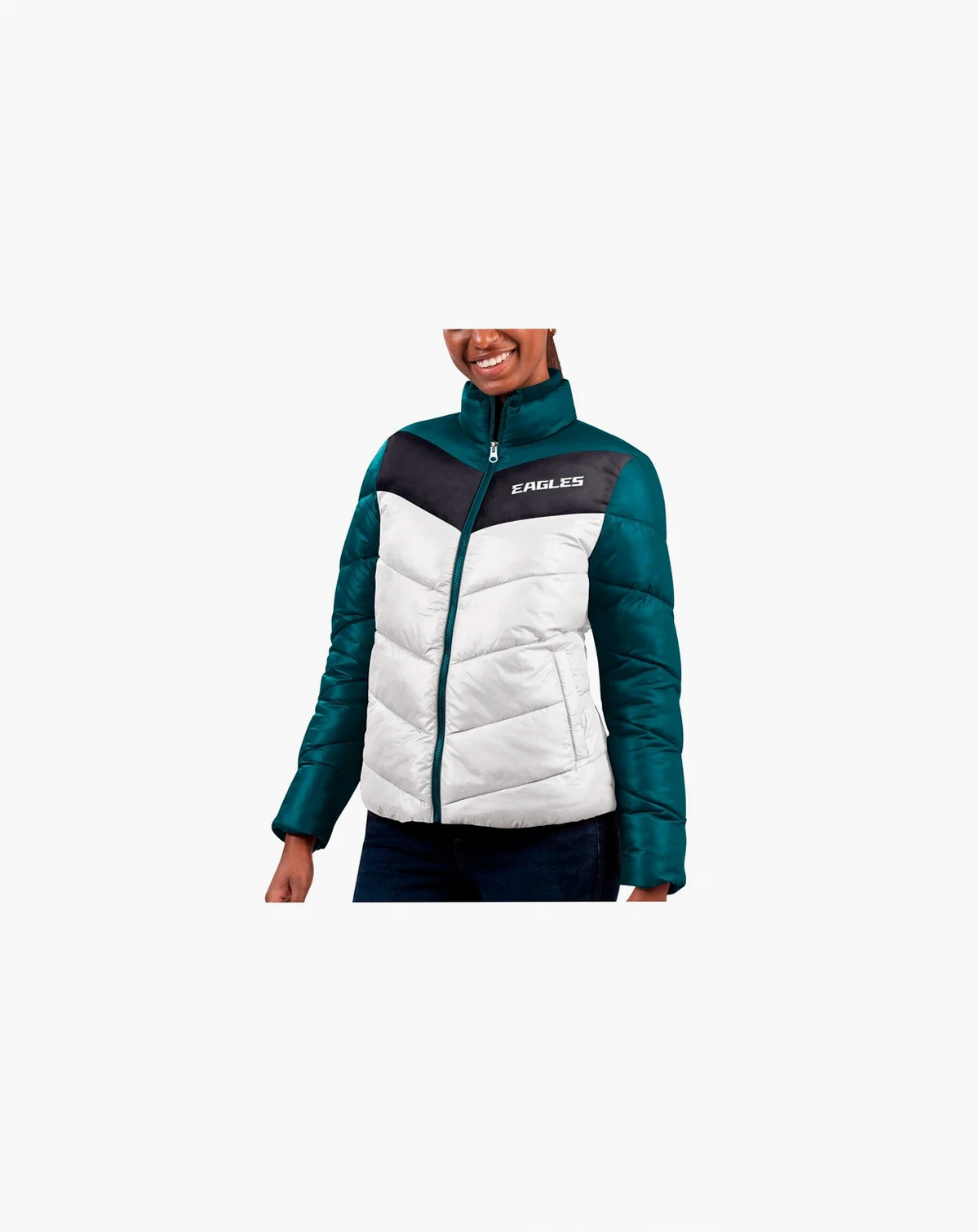Women's White, Green Philadelphia Eagles New Star Quilted Full-Zip Jacket