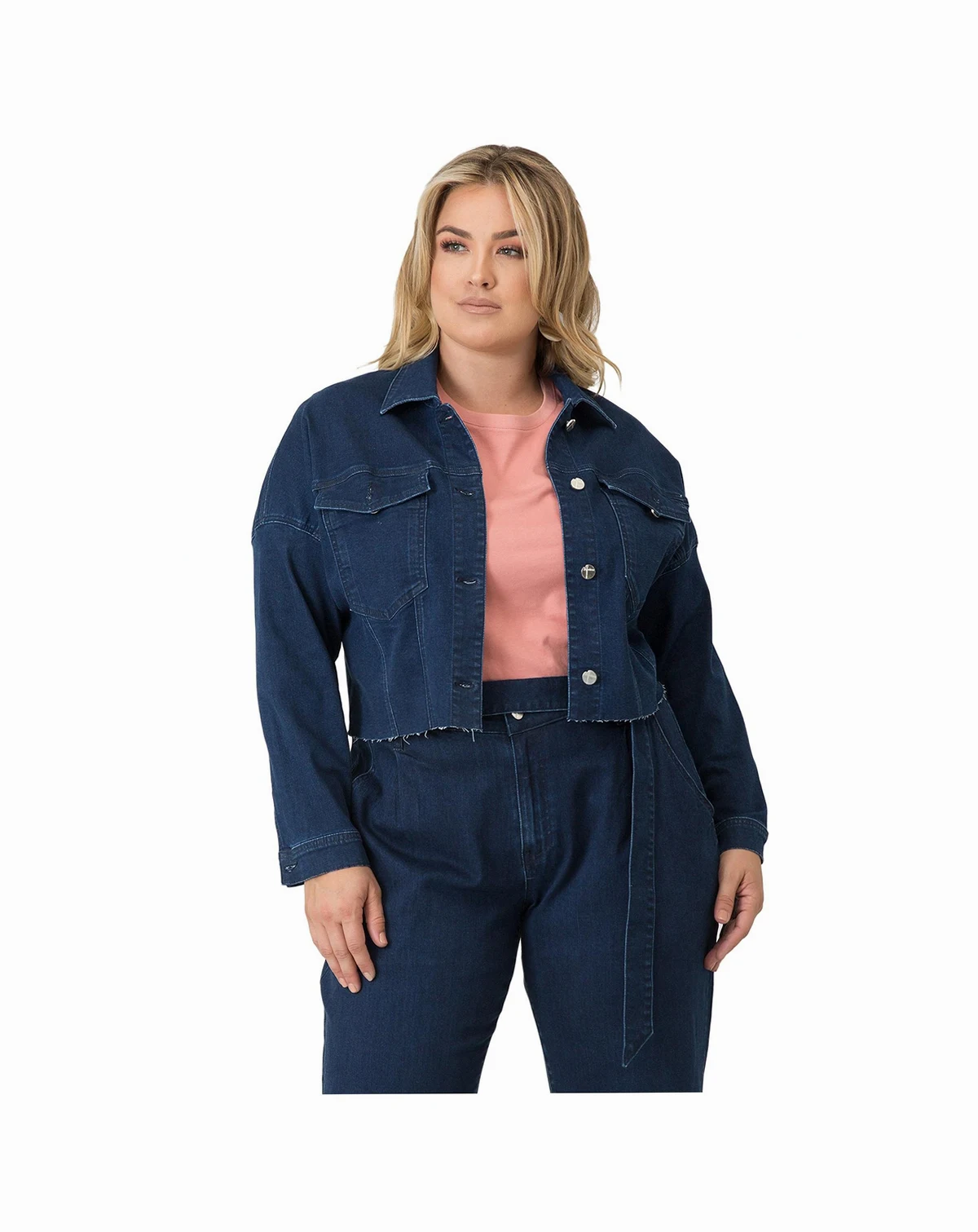 Plus Size Drop Shoulder Cropped Indigo Jean Jacket