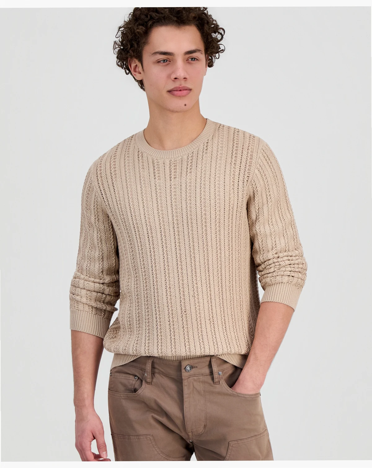 Men's Herringbone-Texture Crewneck Sweater
