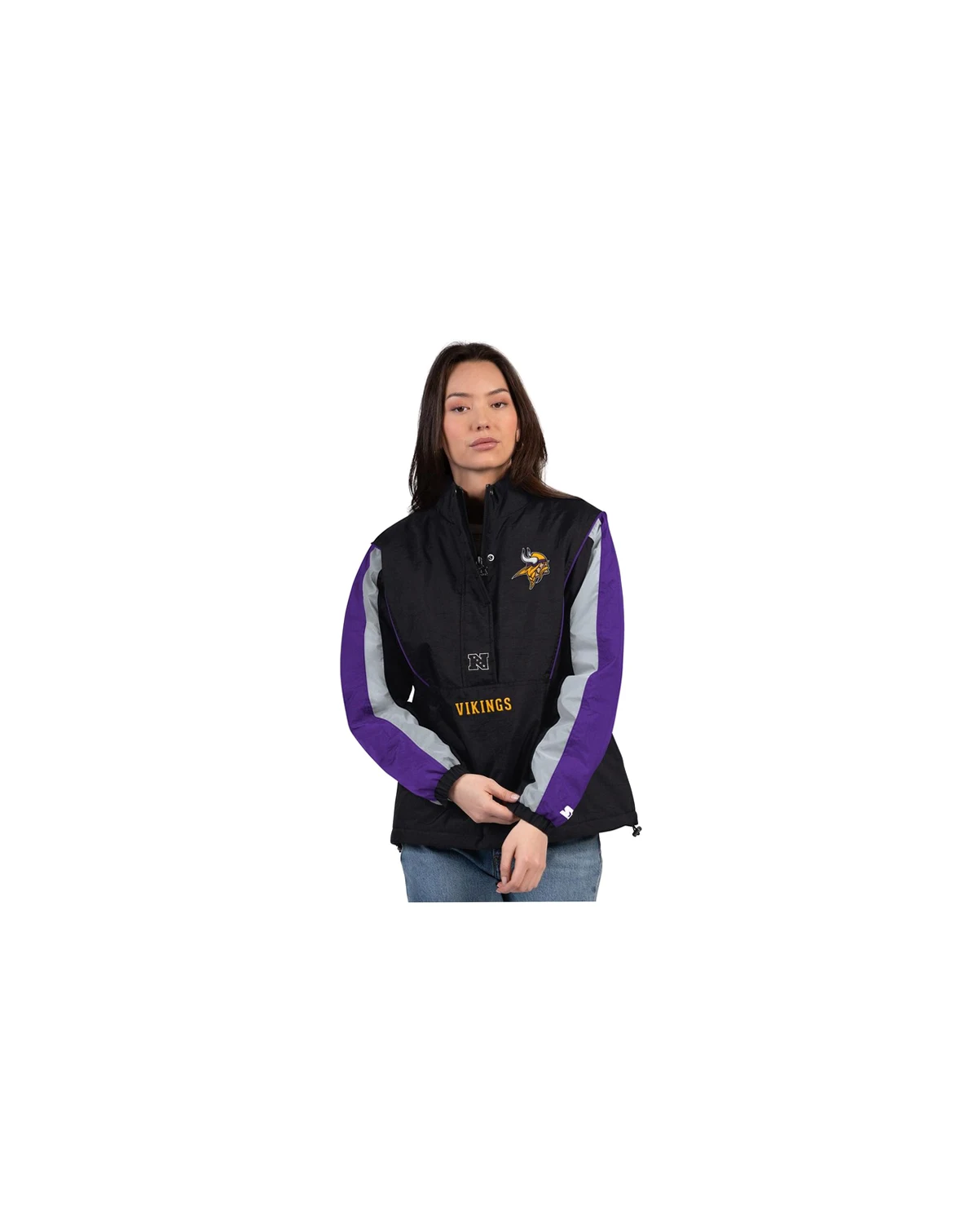 Women's Black/Purple Minnesota Vikings Thursday Night Gridiron Half-Zip Jacket
