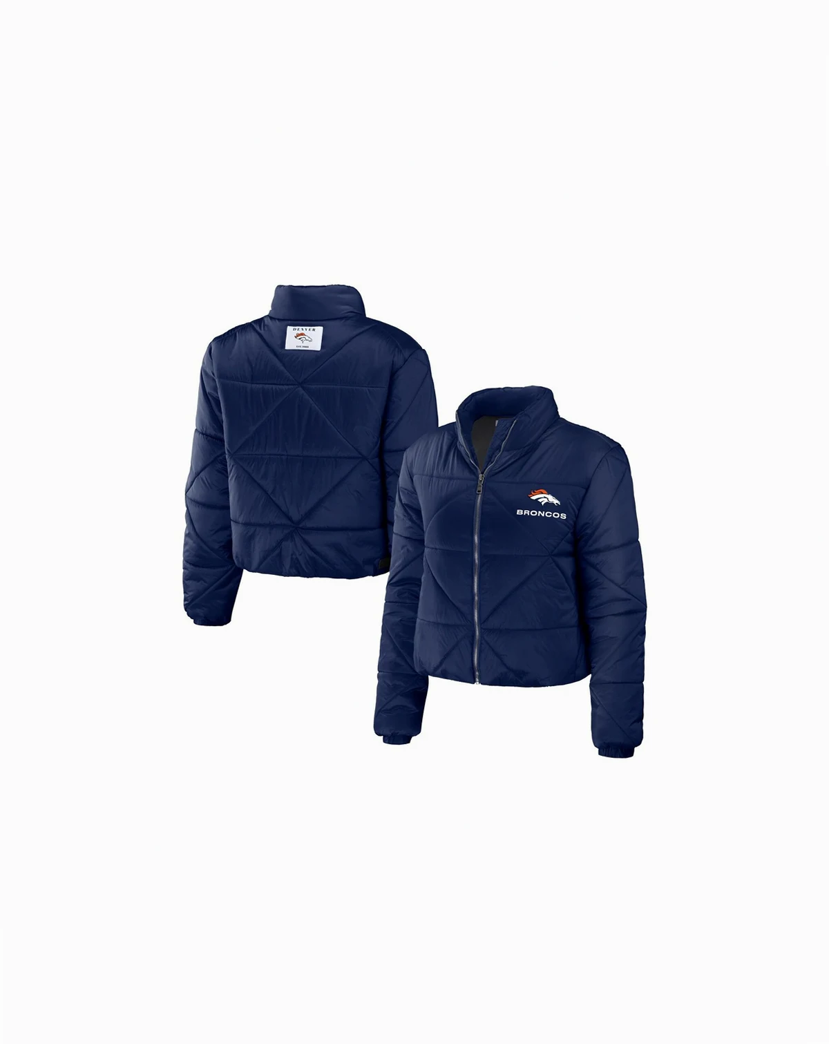 Women's Navy Denver Broncos Cropped Puffer Full-Zip Jacket