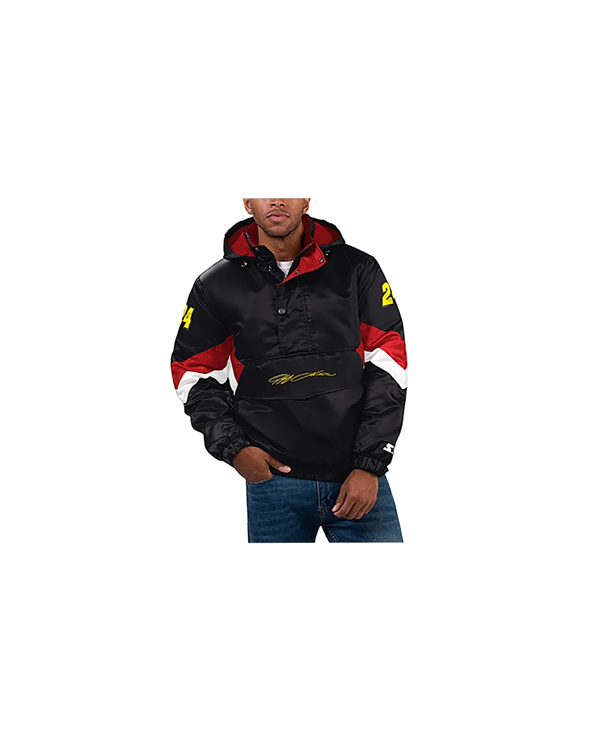 Men's Black Jeff Gordon Home Team Satin Half-Zip Hoodie Jacket