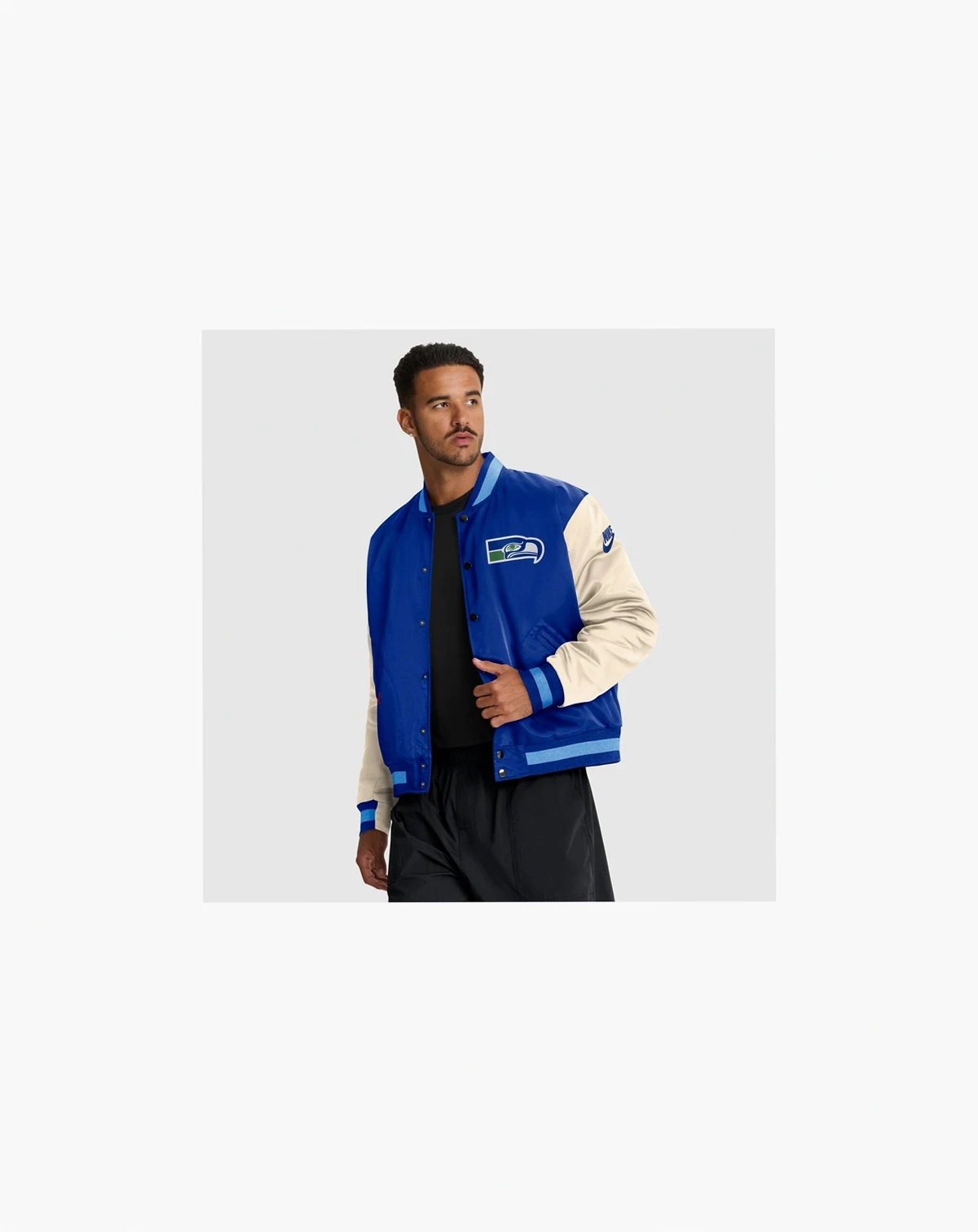 Men's Royal/Cream Seattle Seahawks Rewind Legacy Full-Snap Bomber Jacket